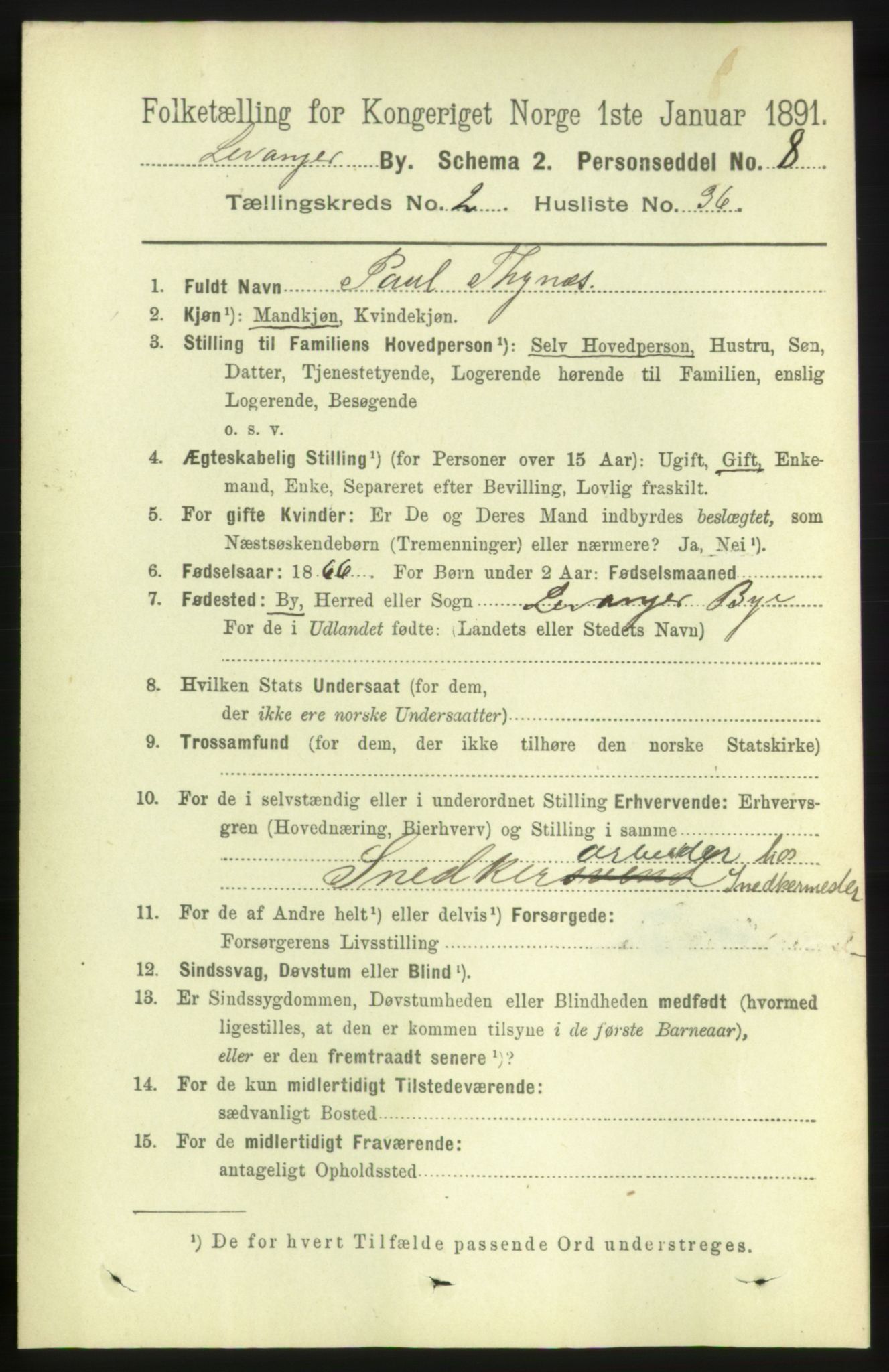 RA, 1891 census for 1701 Levanger, 1891, p. 773