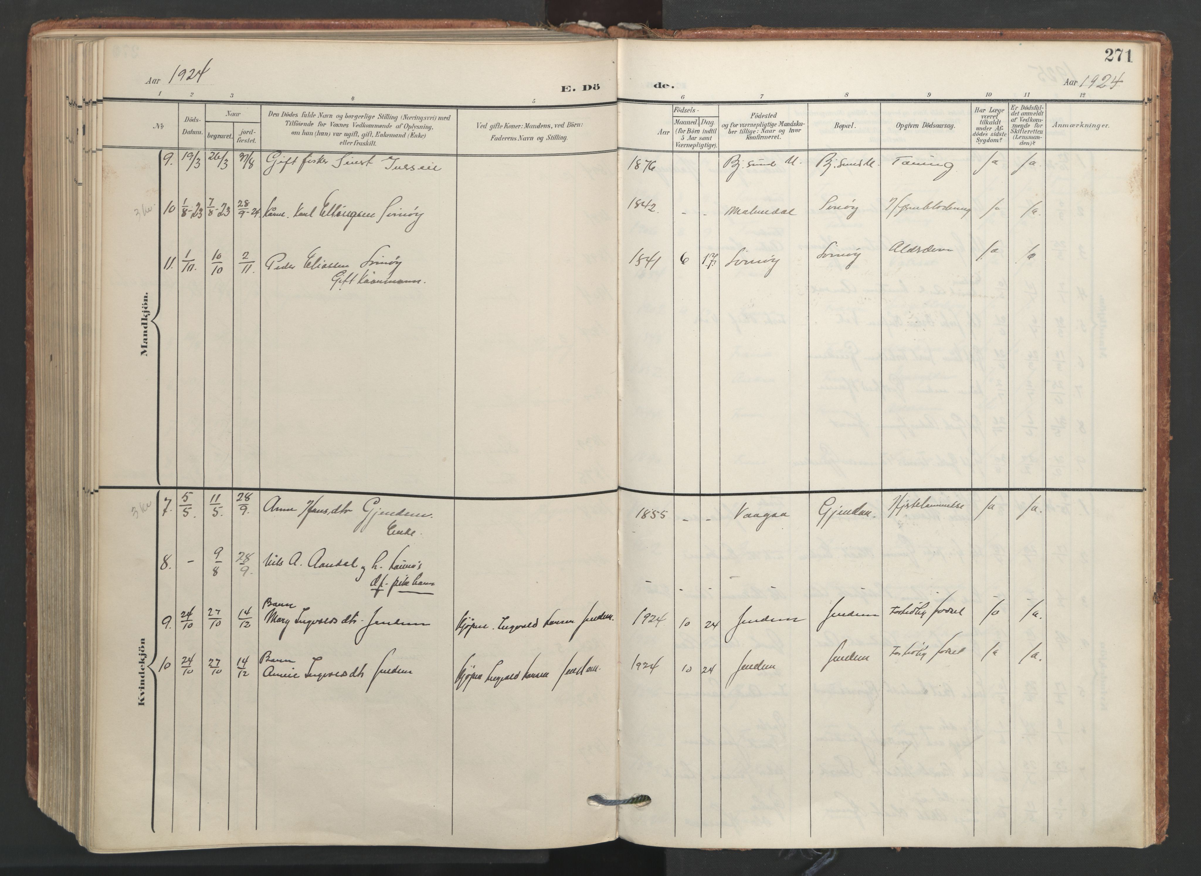 Ministerialprotokoller, klokkerbøker og fødselsregistre - Møre og Romsdal, AV/SAT-A-1454/565/L0751: Parish register (official) no. 565A05, 1905-1979, p. 271