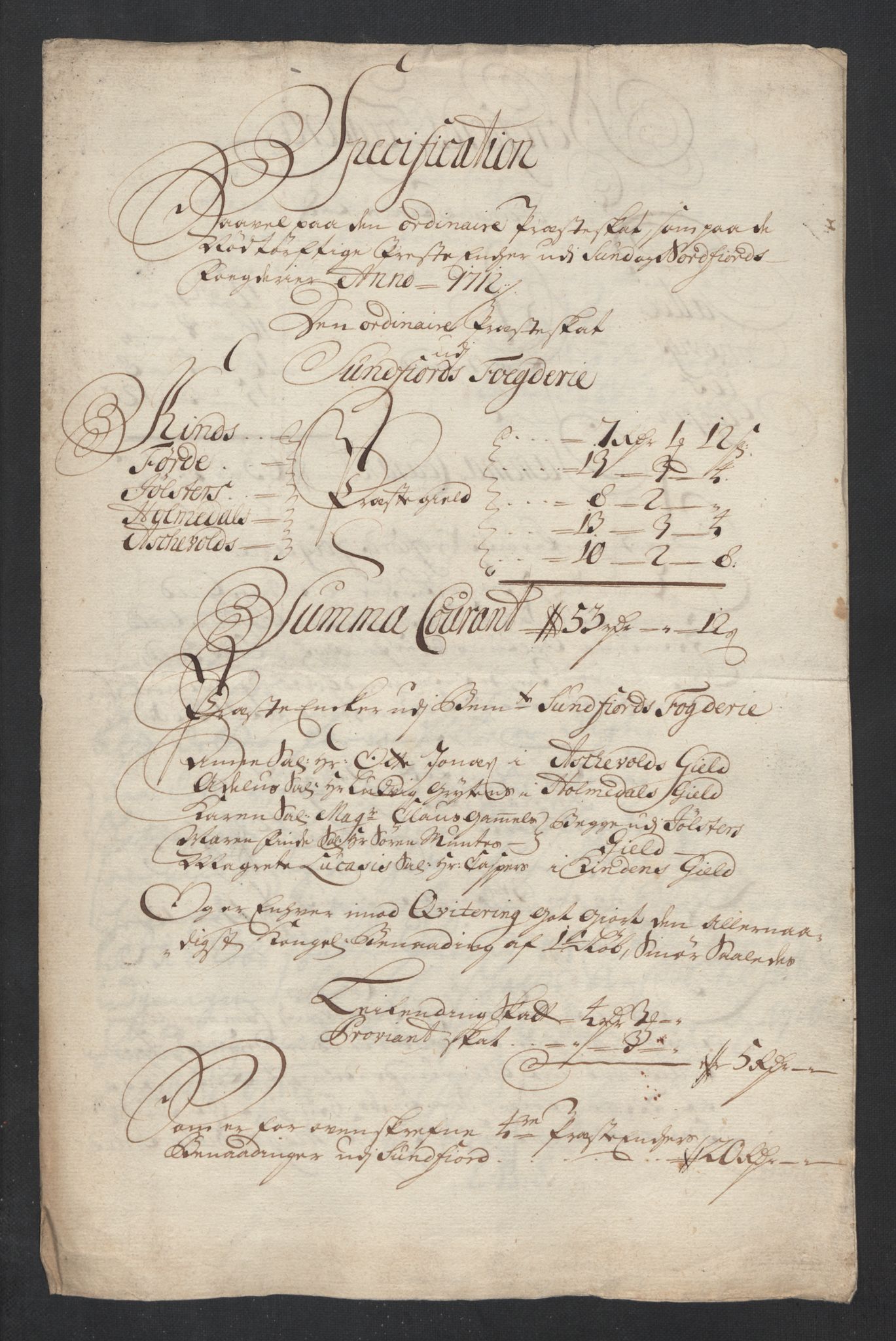 Rentekammeret inntil 1814, Reviderte regnskaper, Fogderegnskap, RA/EA-4092/R53/L3435: Fogderegnskap Sunn- og Nordfjord, 1712, p. 159