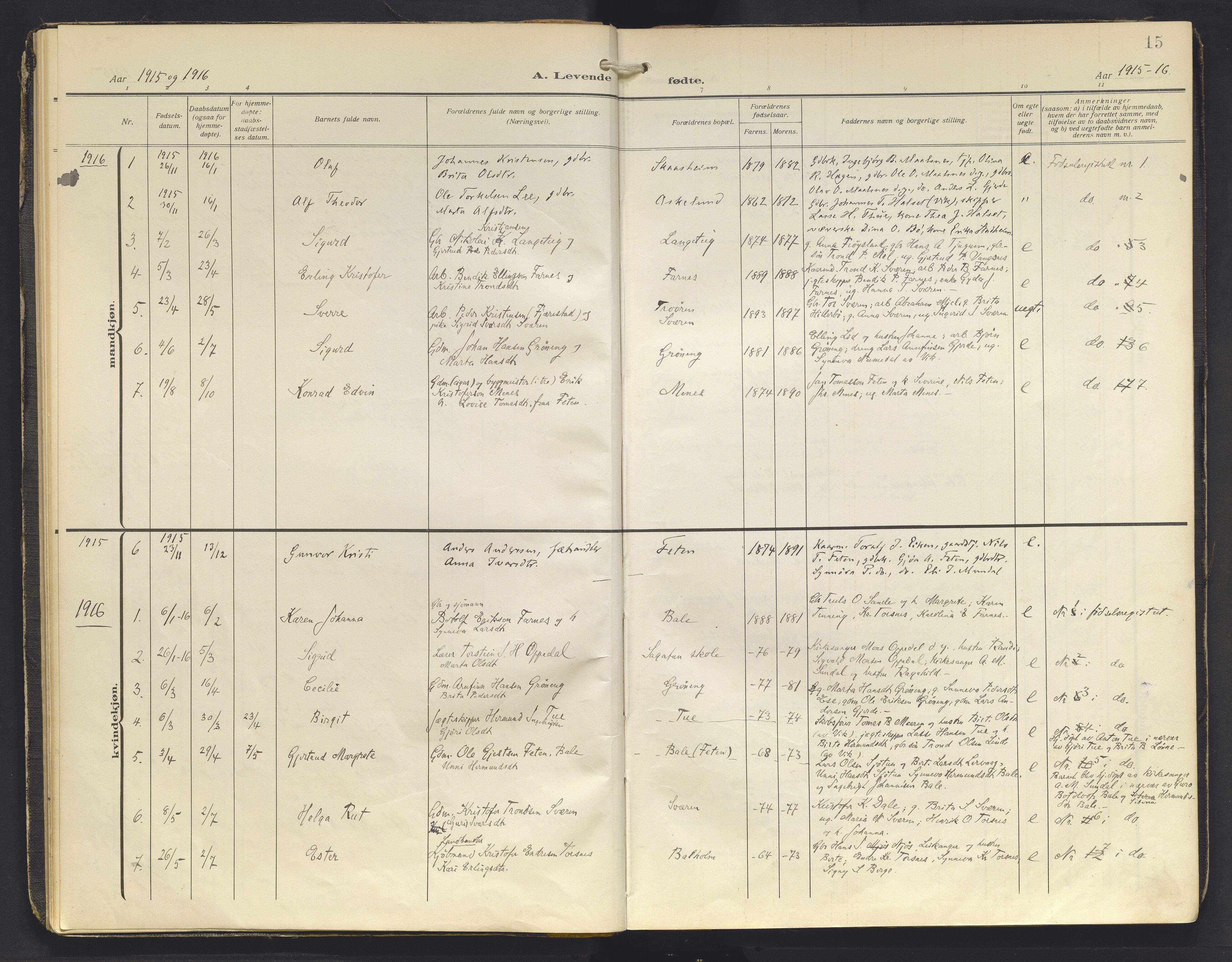 Balestrand sokneprestembete, AV/SAB-A-79601/H/Haa/Haab/L0002: Parish register (official) no. B 2, 1911-1932, p. 15