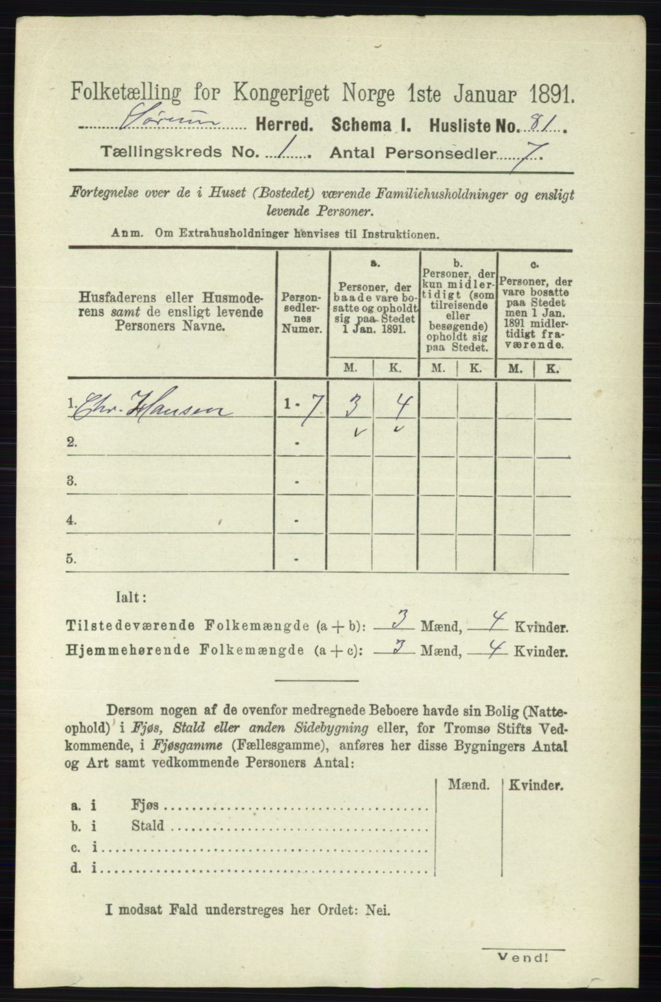 RA, 1891 census for 0226 Sørum, 1891, p. 100