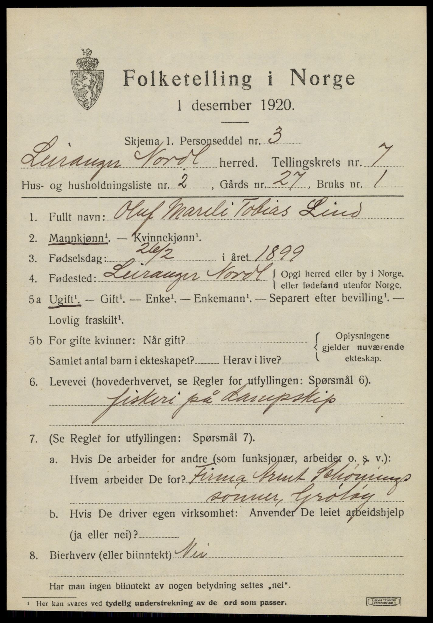 SAT, 1920 census for Leiranger, 1920, p. 2405