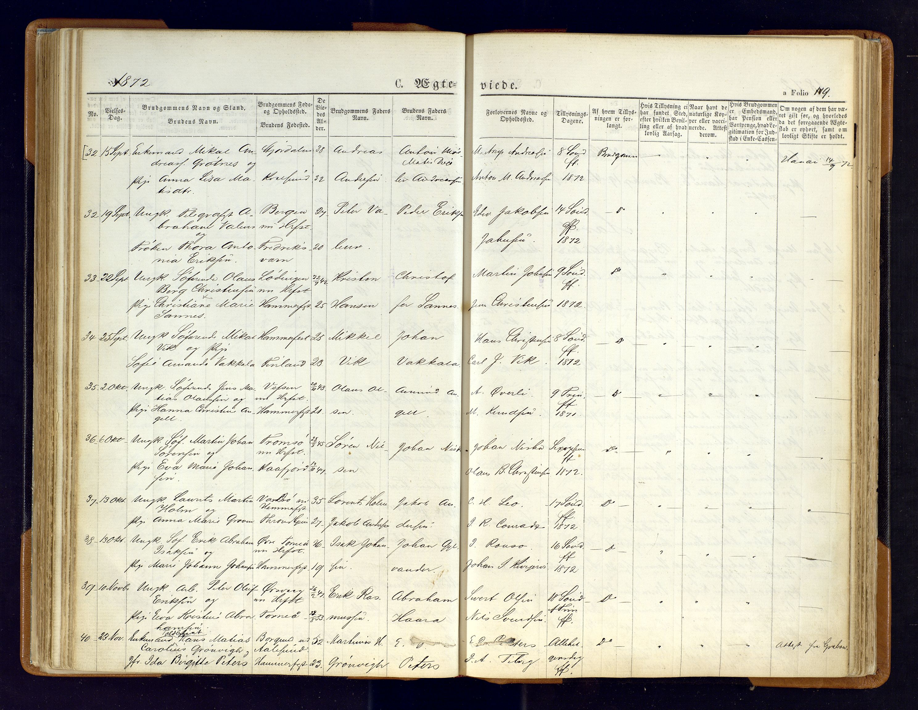 Hammerfest sokneprestkontor, AV/SATØ-S-1347/H/Ha/L0006.kirke: Parish register (official) no. 6, 1869-1877, p. 119