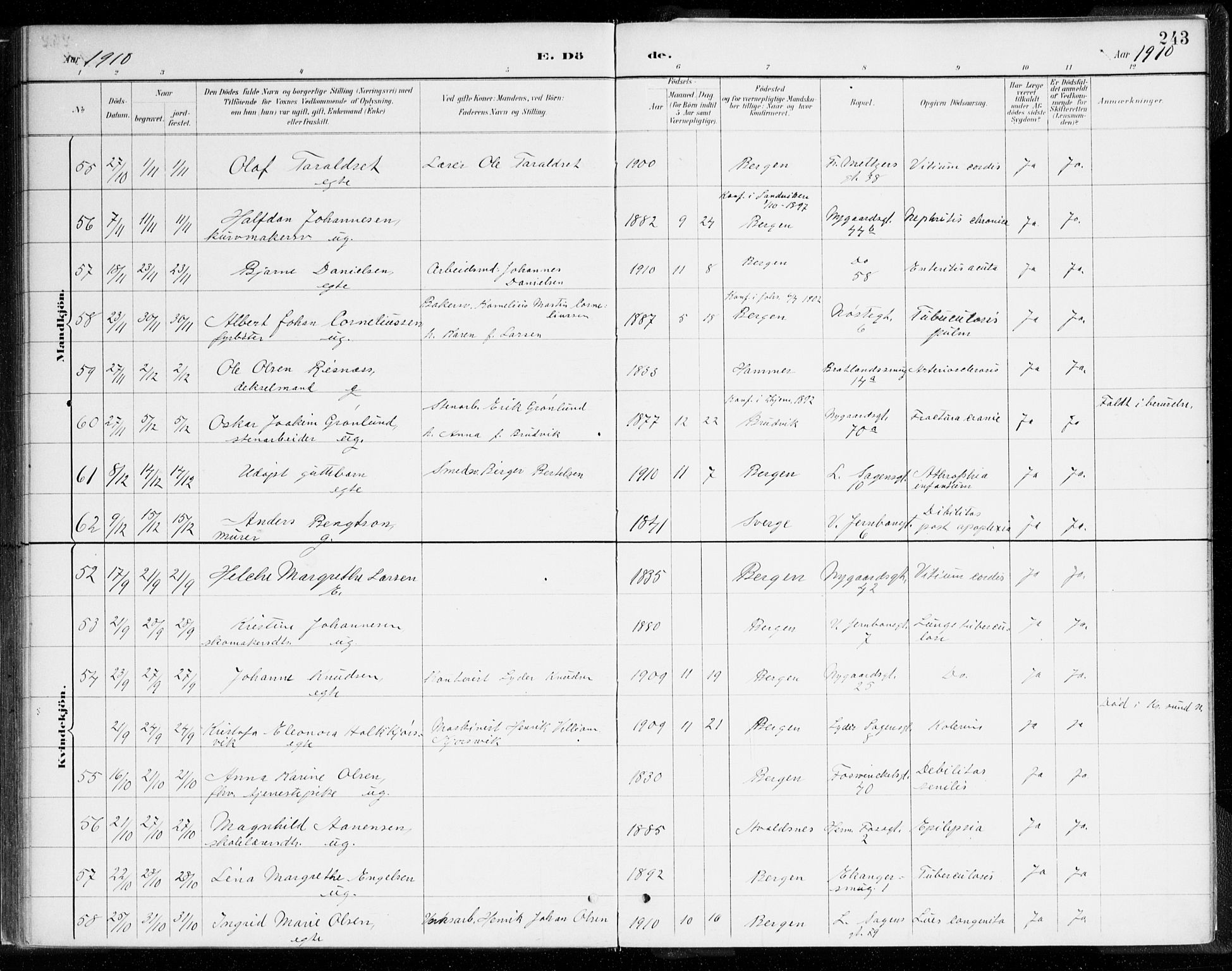 Johanneskirken sokneprestembete, AV/SAB-A-76001/H/Haa/L0019: Parish register (official) no. E 1, 1885-1915, p. 243