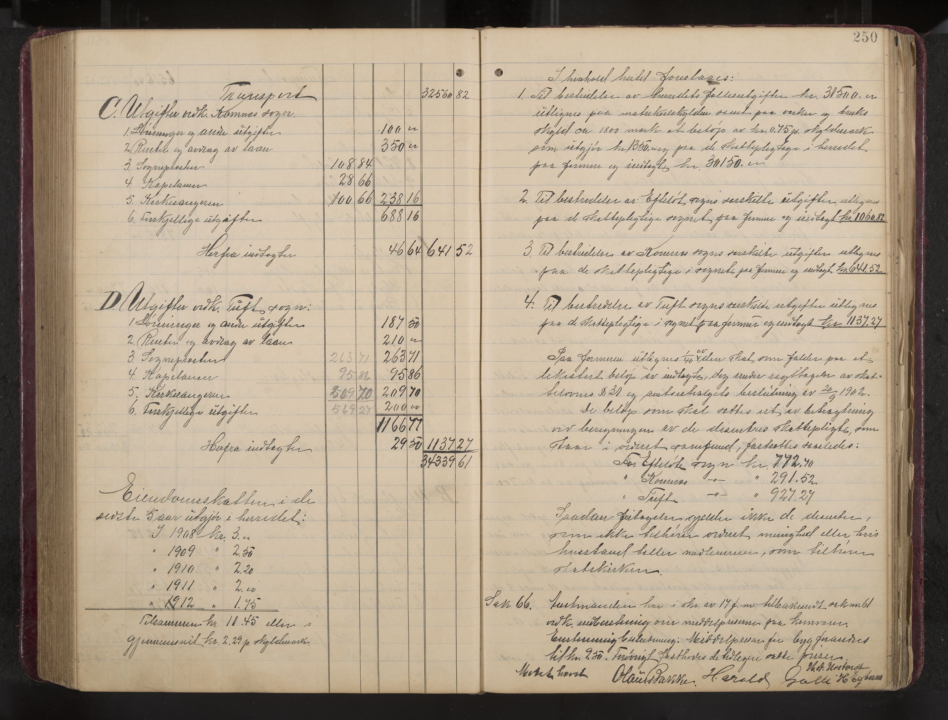 Ytre Sandsvær formannskap og sentraladministrasjon, IKAK/0629021/A/Aa/L0001: Møtebok med register, 1902-1919, p. 250
