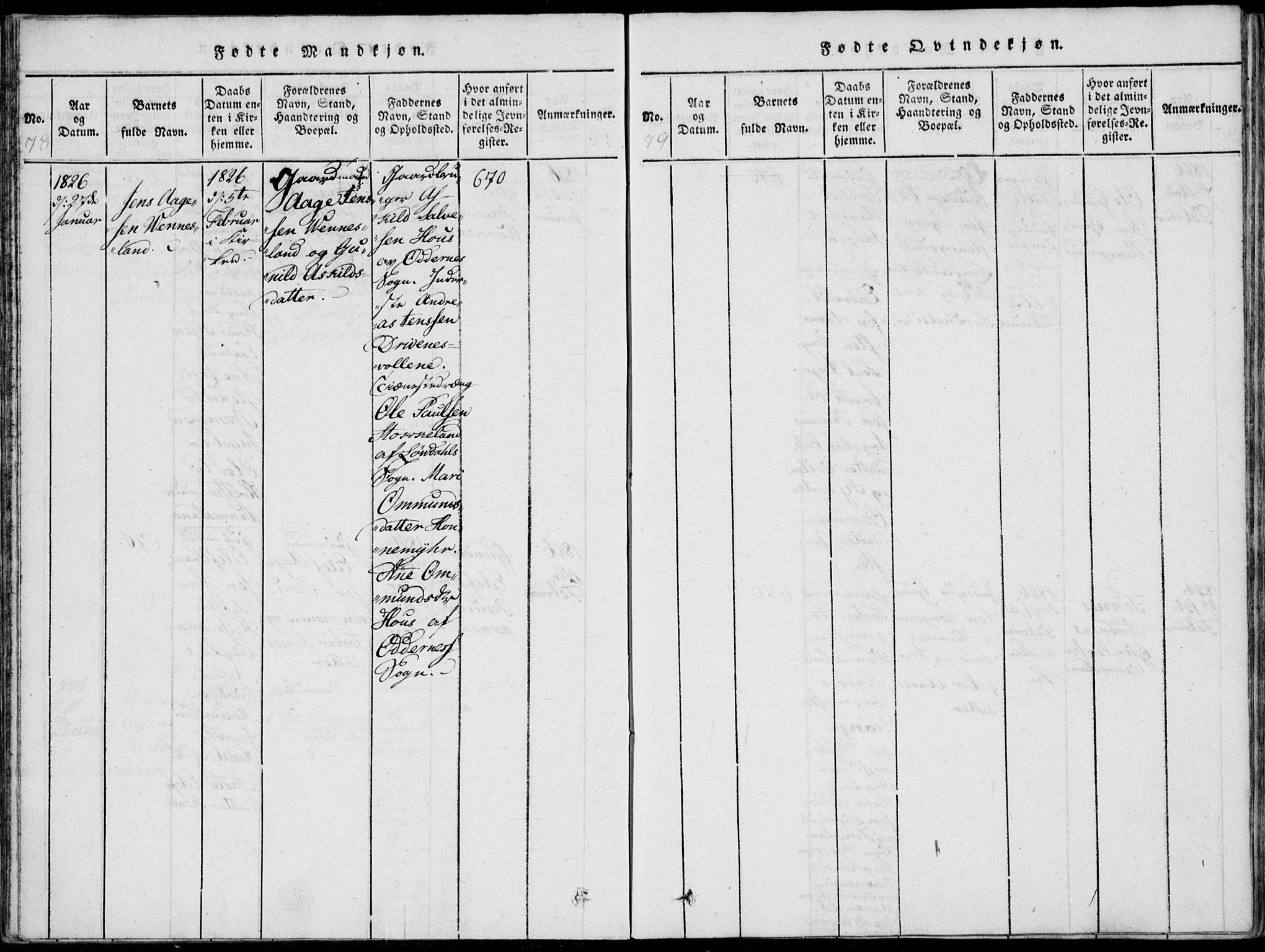 Vennesla sokneprestkontor, SAK/1111-0045/Fa/Fab/L0003: Parish register (official) no. A 3, 1820-1834, p. 78-79