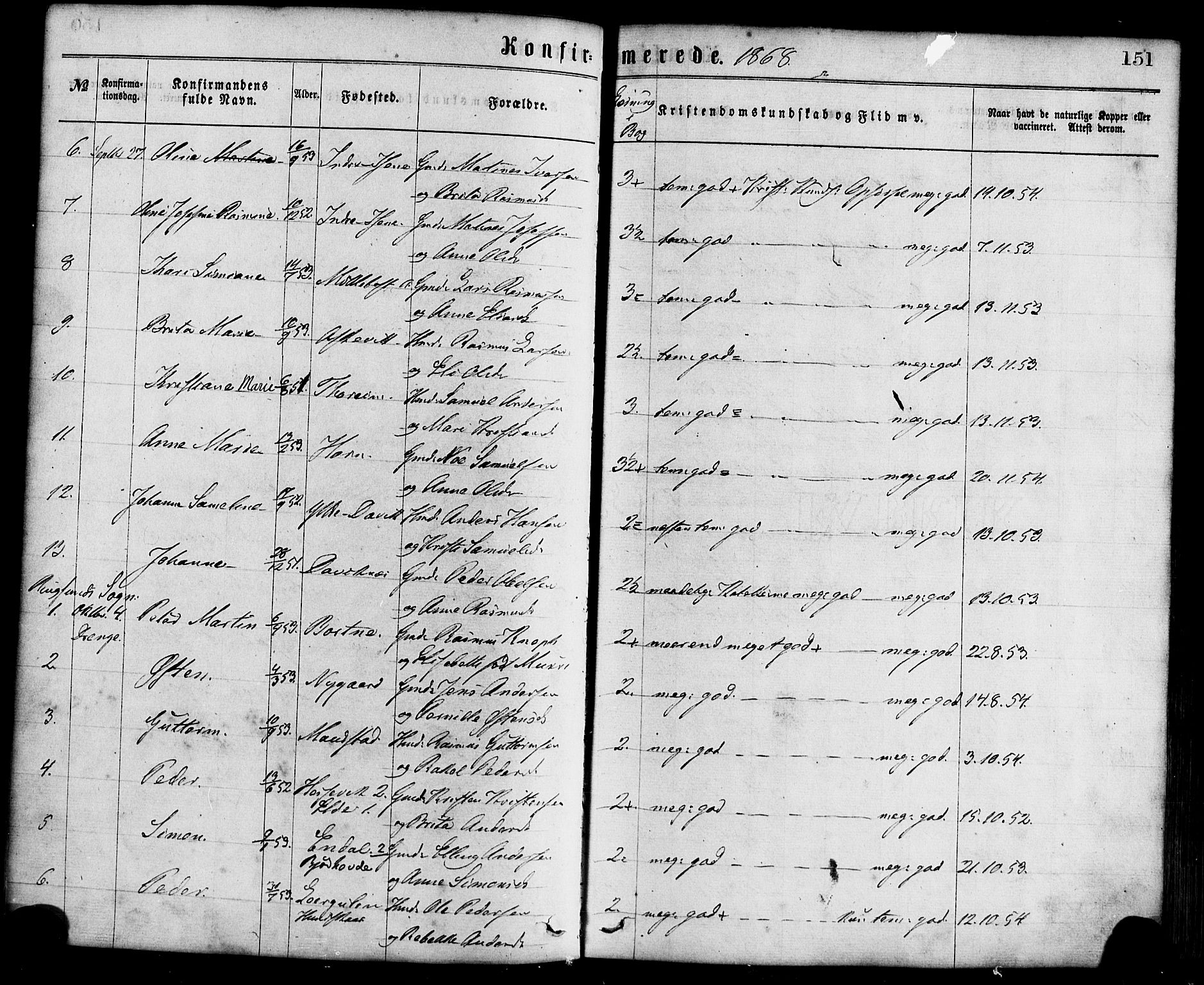 Davik sokneprestembete, AV/SAB-A-79701/H/Haa/Haaa/L0006: Parish register (official) no. A 6, 1867-1881, p. 151