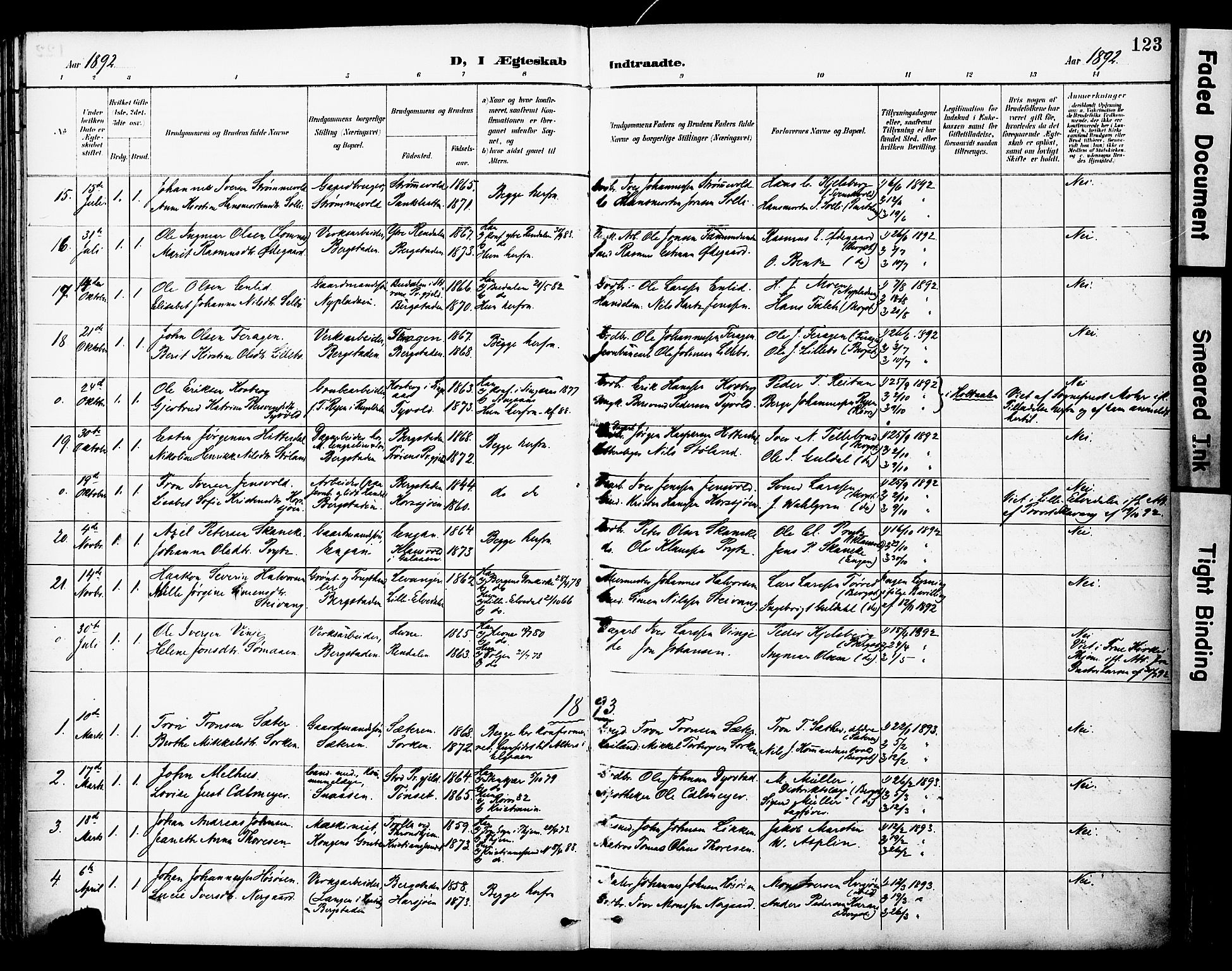 Ministerialprotokoller, klokkerbøker og fødselsregistre - Sør-Trøndelag, SAT/A-1456/681/L0935: Parish register (official) no. 681A13, 1890-1898, p. 123