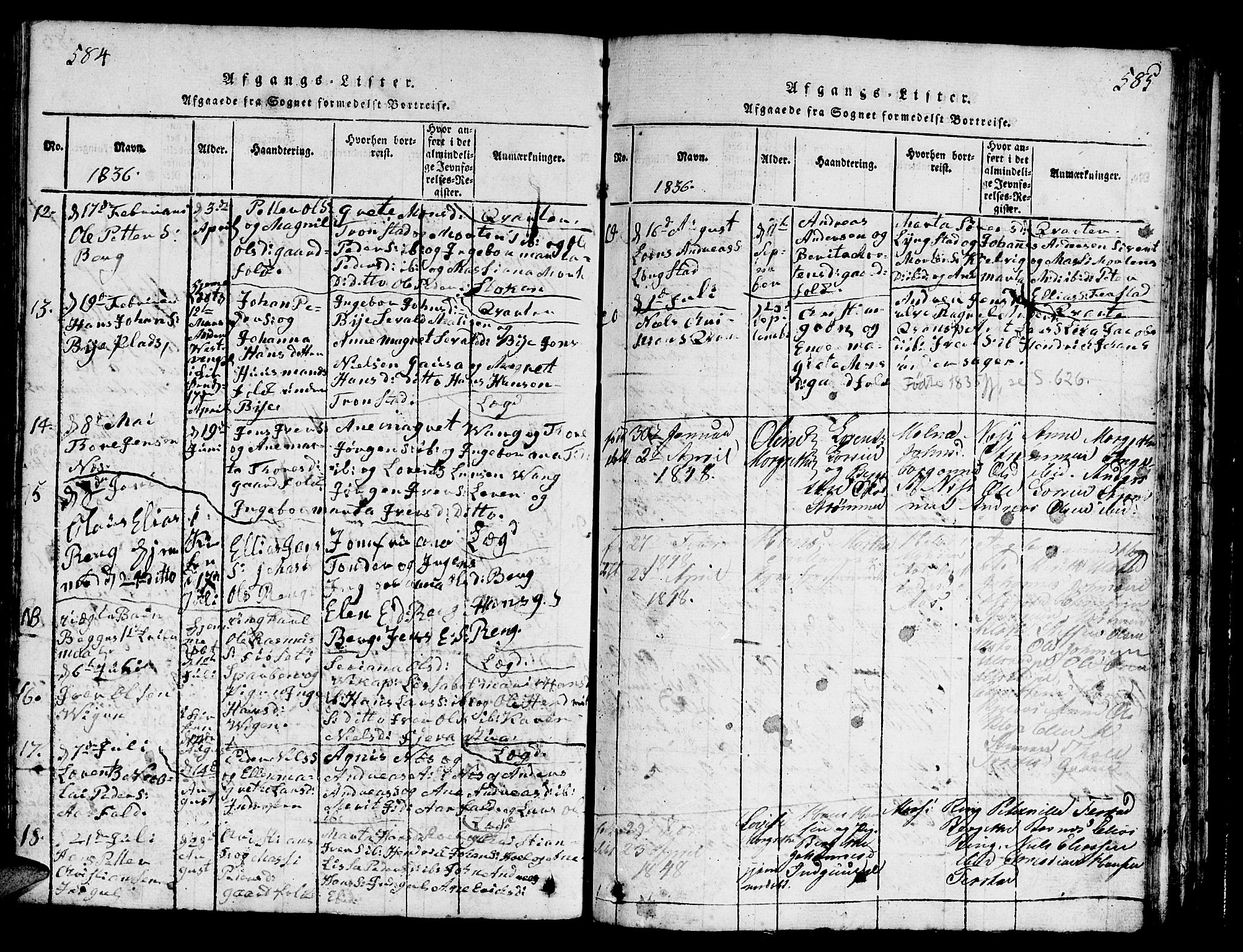 Ministerialprotokoller, klokkerbøker og fødselsregistre - Nord-Trøndelag, AV/SAT-A-1458/730/L0298: Parish register (copy) no. 730C01, 1816-1849, p. 584-585