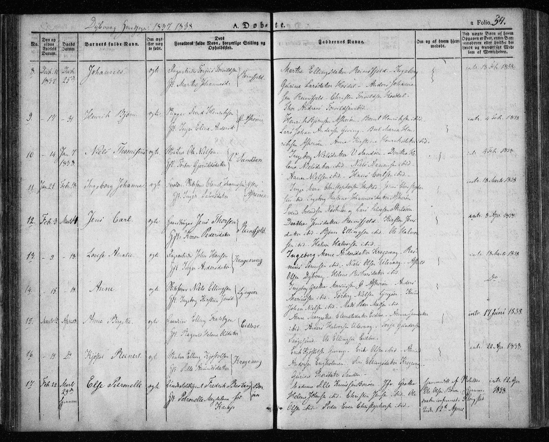 Dypvåg sokneprestkontor, SAK/1111-0007/F/Fa/Faa/L0004: Parish register (official) no. A 4, 1824-1840, p. 54