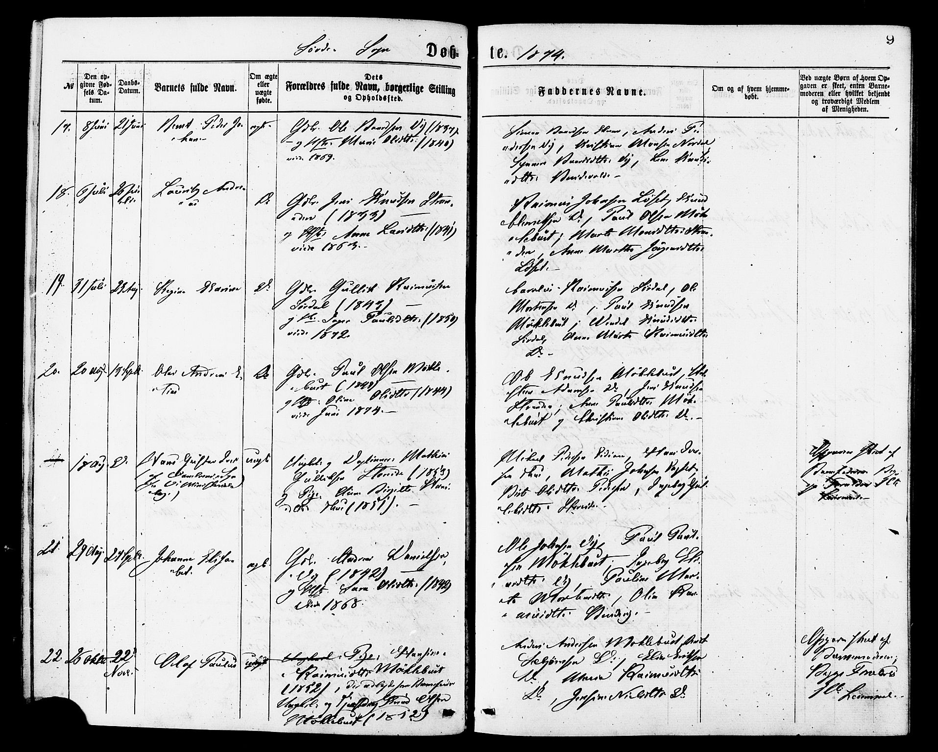 Ministerialprotokoller, klokkerbøker og fødselsregistre - Møre og Romsdal, SAT/A-1454/502/L0024: Parish register (official) no. 502A02, 1873-1884, p. 9