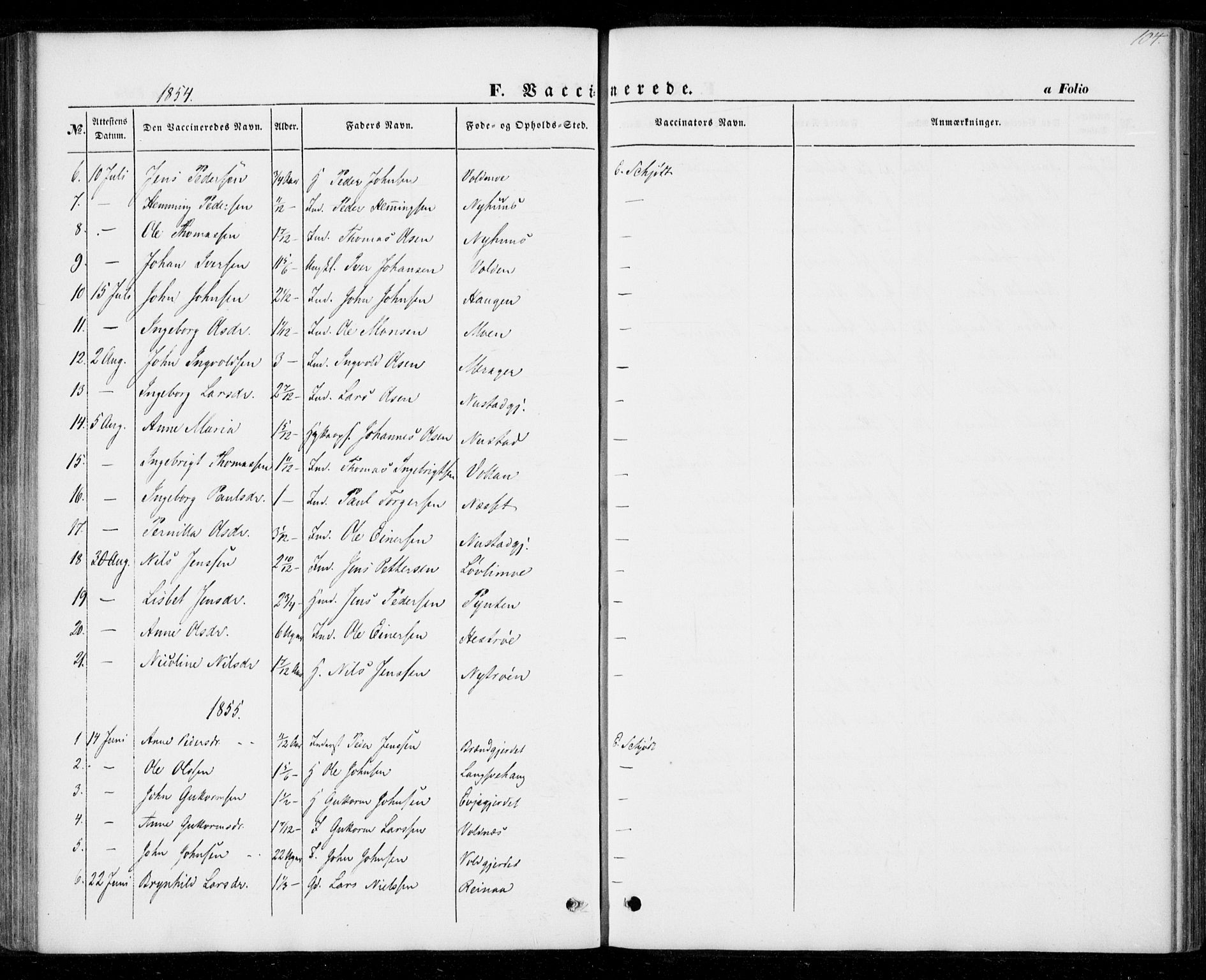 Ministerialprotokoller, klokkerbøker og fødselsregistre - Nord-Trøndelag, SAT/A-1458/706/L0040: Parish register (official) no. 706A01, 1850-1861, p. 104