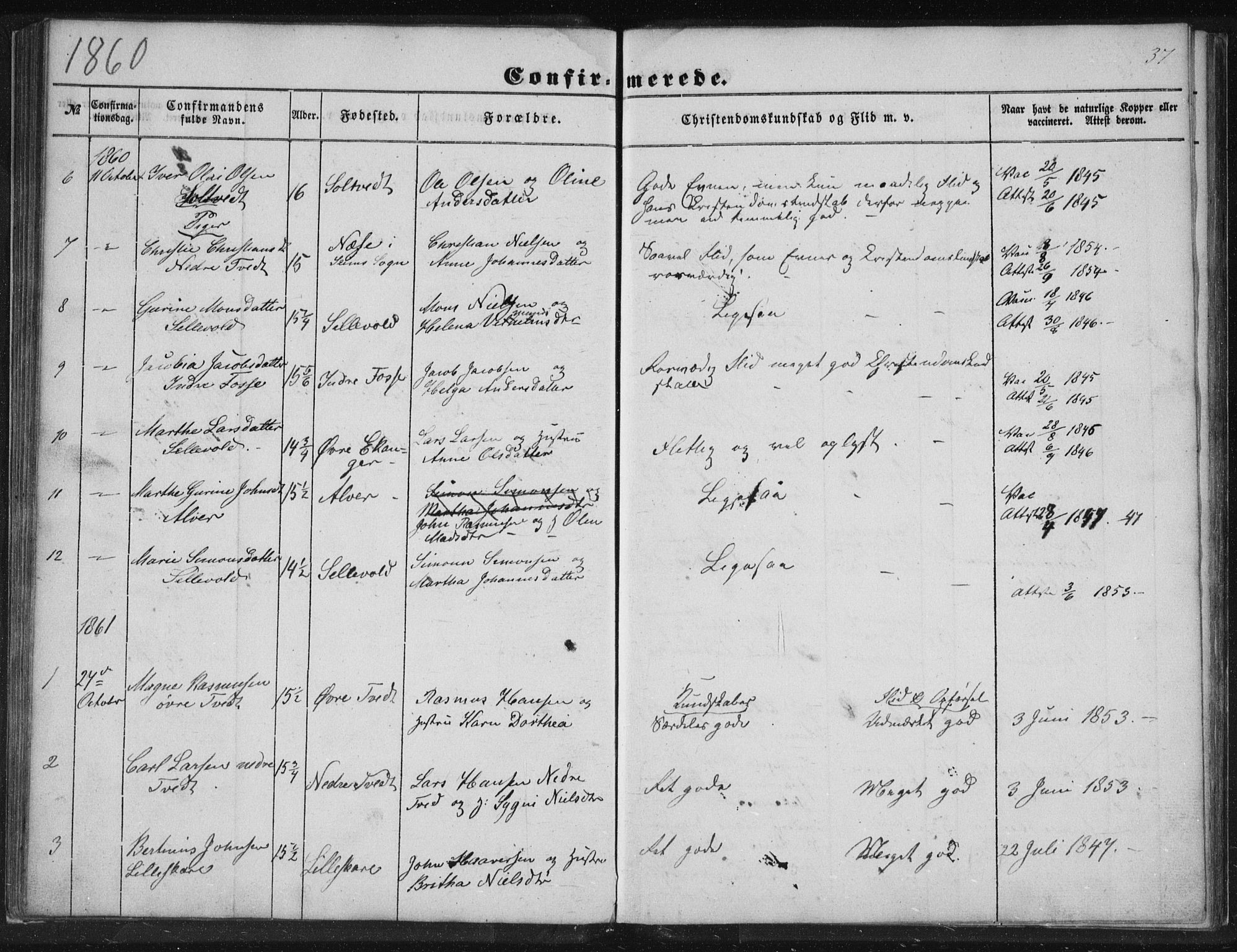 Alversund Sokneprestembete, SAB/A-73901/H/Ha/Hab: Parish register (copy) no. A 1, 1852-1864, p. 37