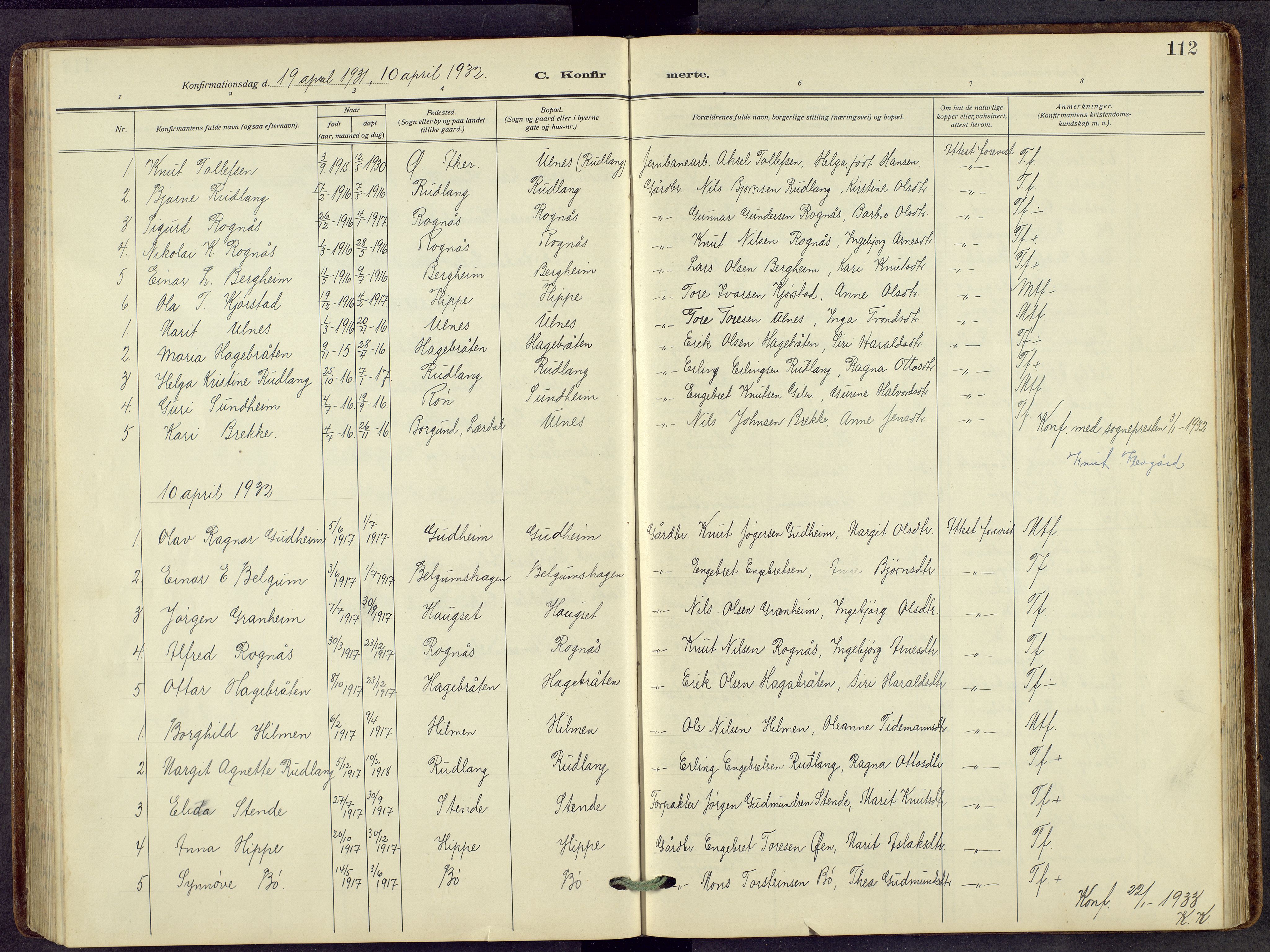 Nord-Aurdal prestekontor, SAH/PREST-132/H/Ha/Hab/L0014: Parish register (copy) no. 14, 1917-1953, p. 112