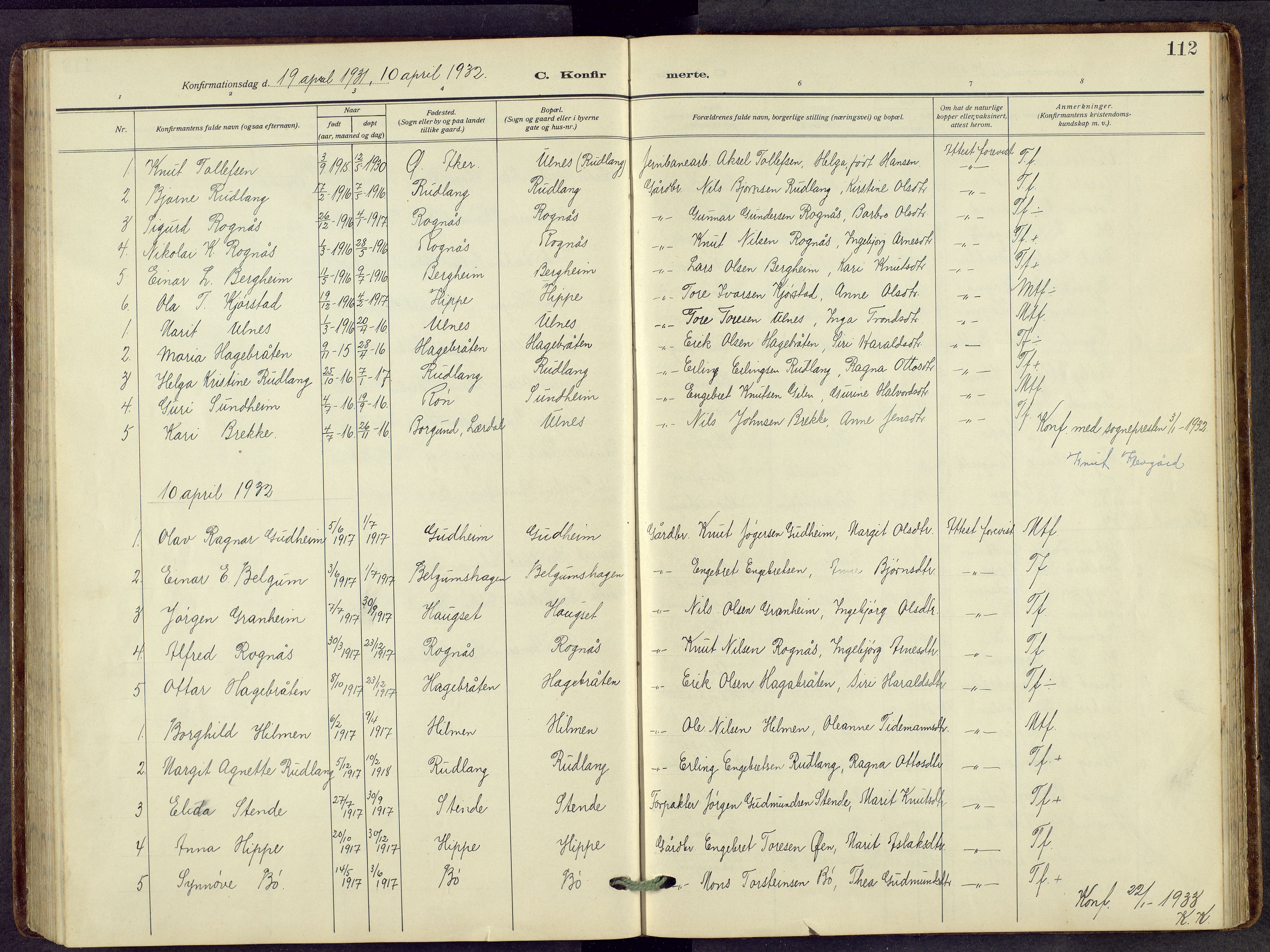 Nord-Aurdal prestekontor, AV/SAH-PREST-132/H/Ha/Hab/L0014: Parish register (copy) no. 14, 1917-1953, p. 112