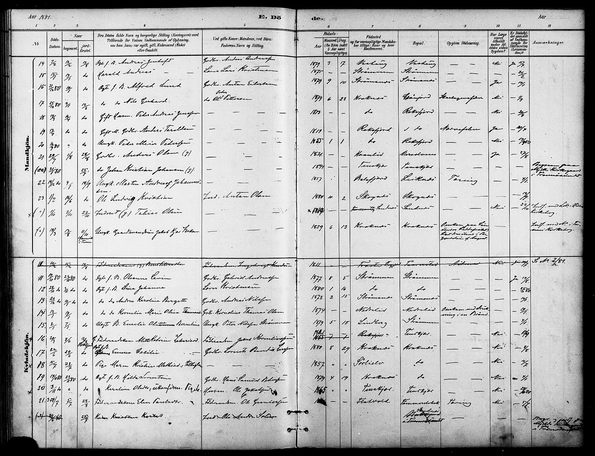 Lenvik sokneprestembete, AV/SATØ-S-1310/H/Ha/Haa/L0011kirke: Parish register (official) no. 11, 1880-1889