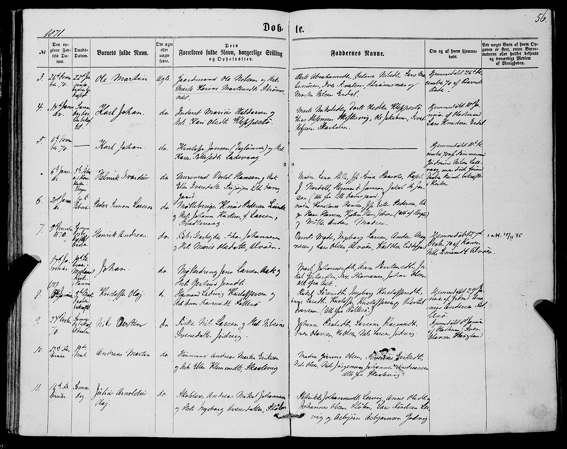 Askøy Sokneprestembete, AV/SAB-A-74101/H/Ha/Haa/Haaa/L0009: Parish register (official) no. A 9, 1863-1877, p. 56