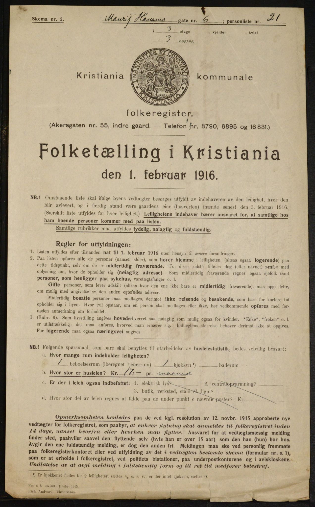 OBA, Municipal Census 1916 for Kristiania, 1916, p. 66666