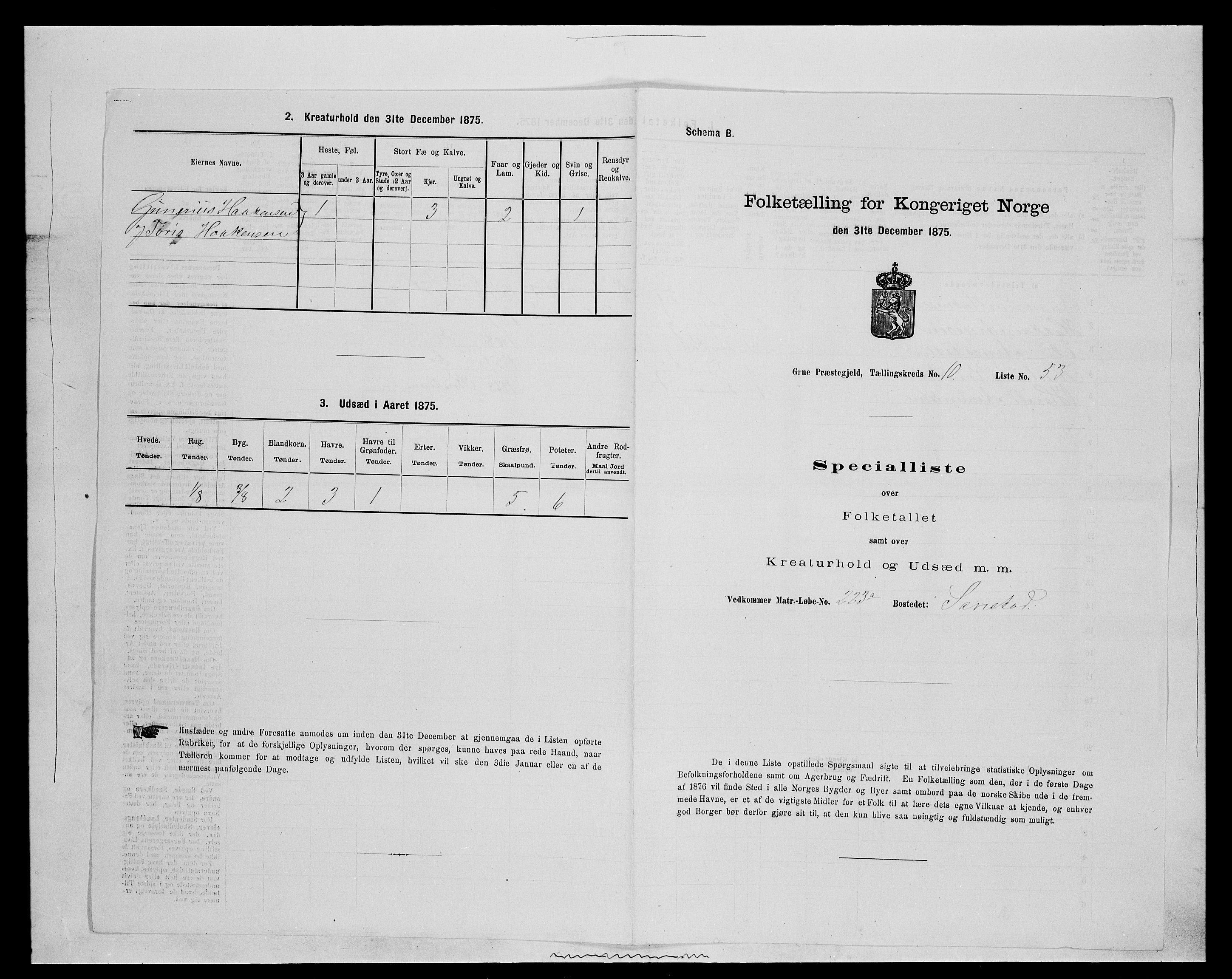 SAH, 1875 census for 0423P Grue, 1875, p. 1929