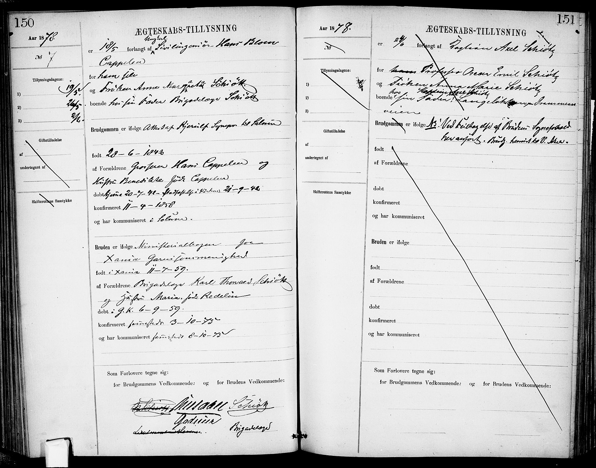 Garnisonsmenigheten Kirkebøker, AV/SAO-A-10846/H/Ha/L0007: Banns register no. I 7, 1872-1893, p. 150-151