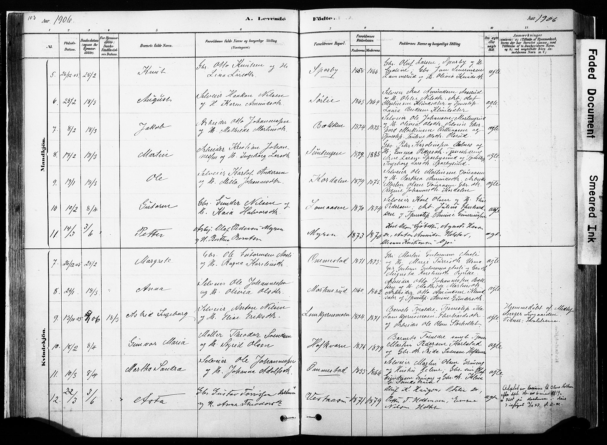 Hof prestekontor, AV/SAH-PREST-038/H/Ha/Haa/L0010: Parish register (official) no. 10, 1878-1909, p. 103