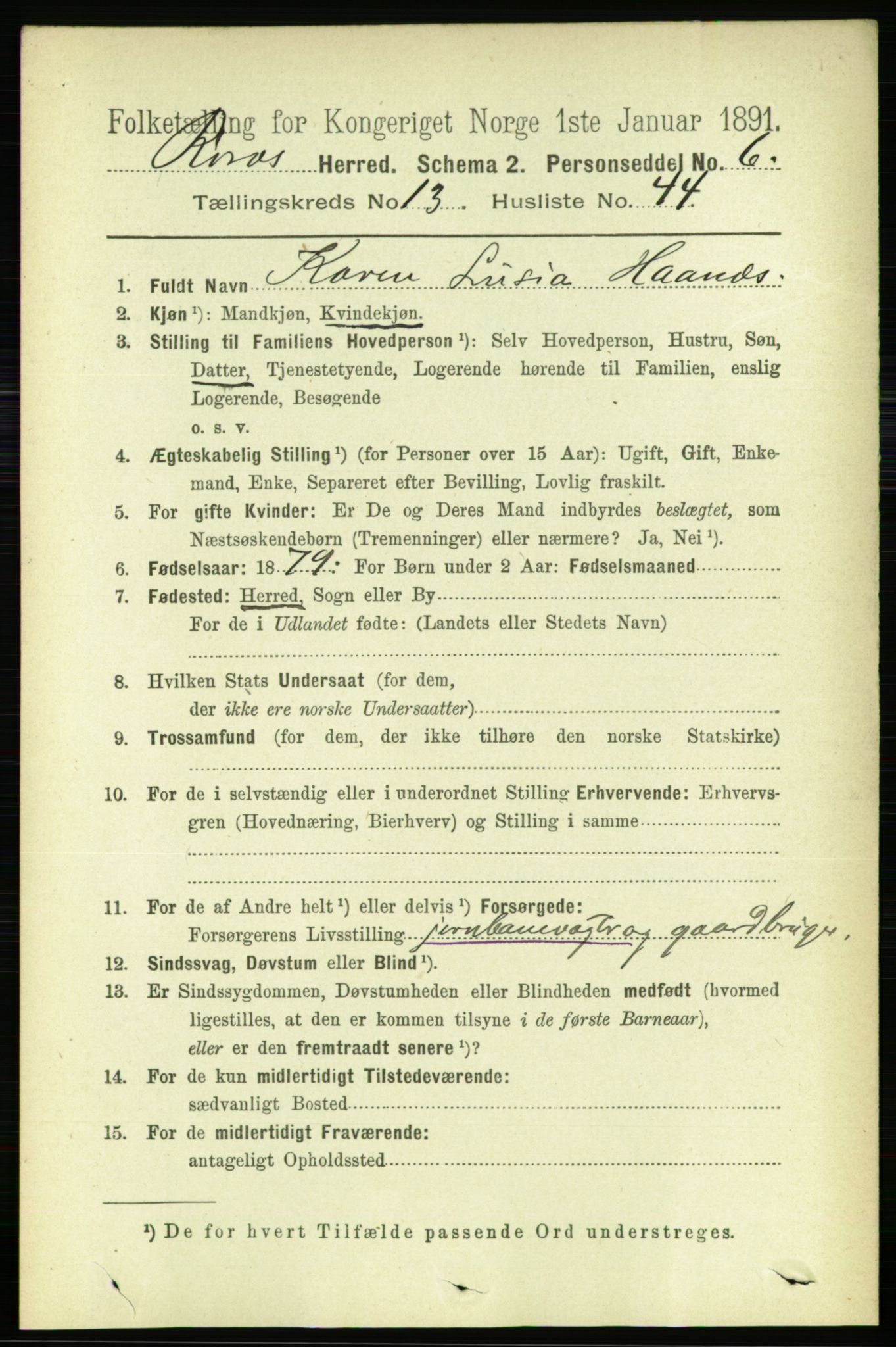 RA, 1891 census for 1640 Røros, 1891, p. 2785