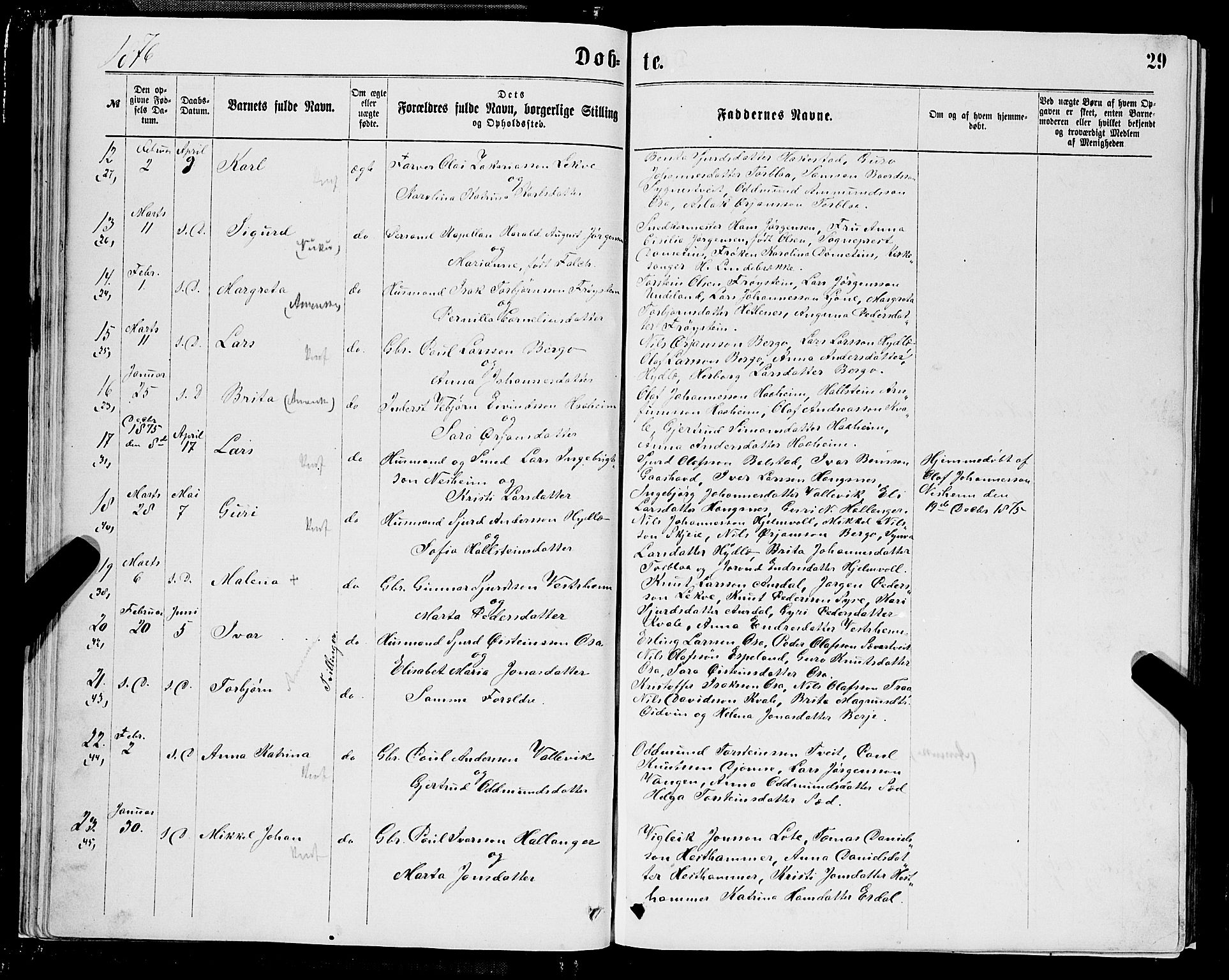 Ulvik sokneprestembete, SAB/A-78801/H/Hab: Parish register (copy) no. A 2, 1869-1882, p. 29
