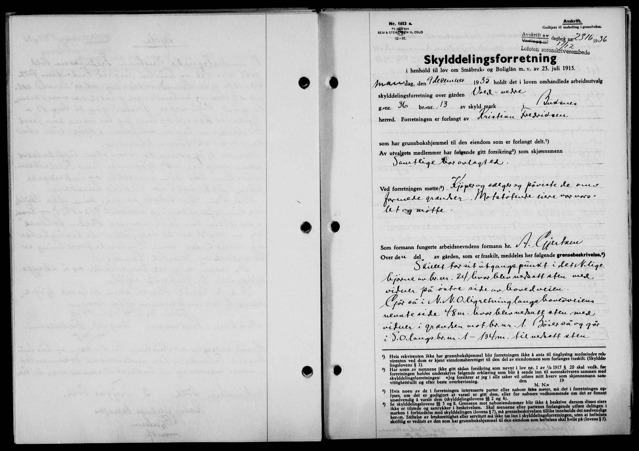 Lofoten sorenskriveri, SAT/A-0017/1/2/2C/L0001a: Mortgage book no. 1a, 1936-1937, Diary no: : 2316/1936