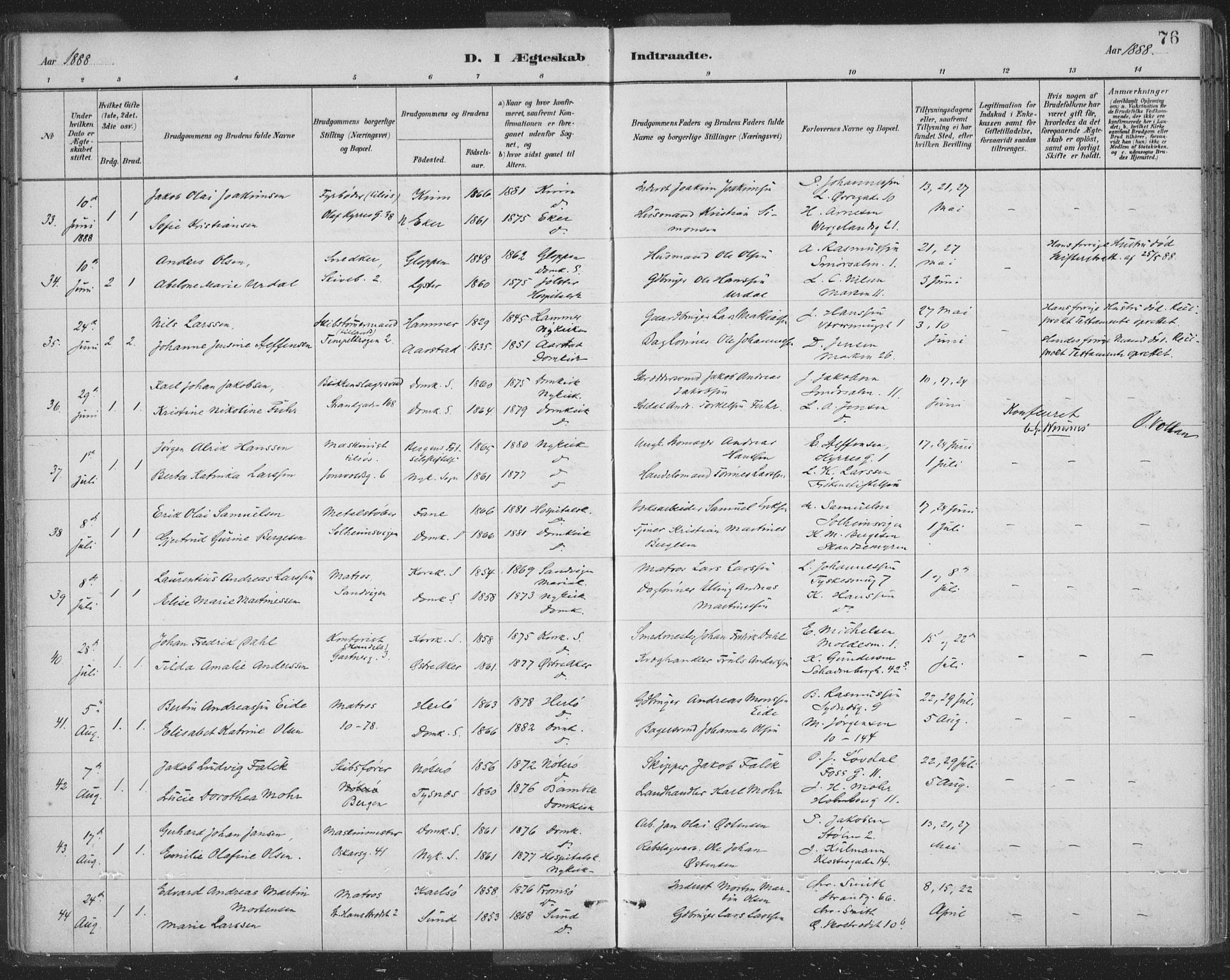 Domkirken sokneprestembete, AV/SAB-A-74801/H/Hab/L0032: Parish register (copy) no. D 4, 1880-1907, p. 76