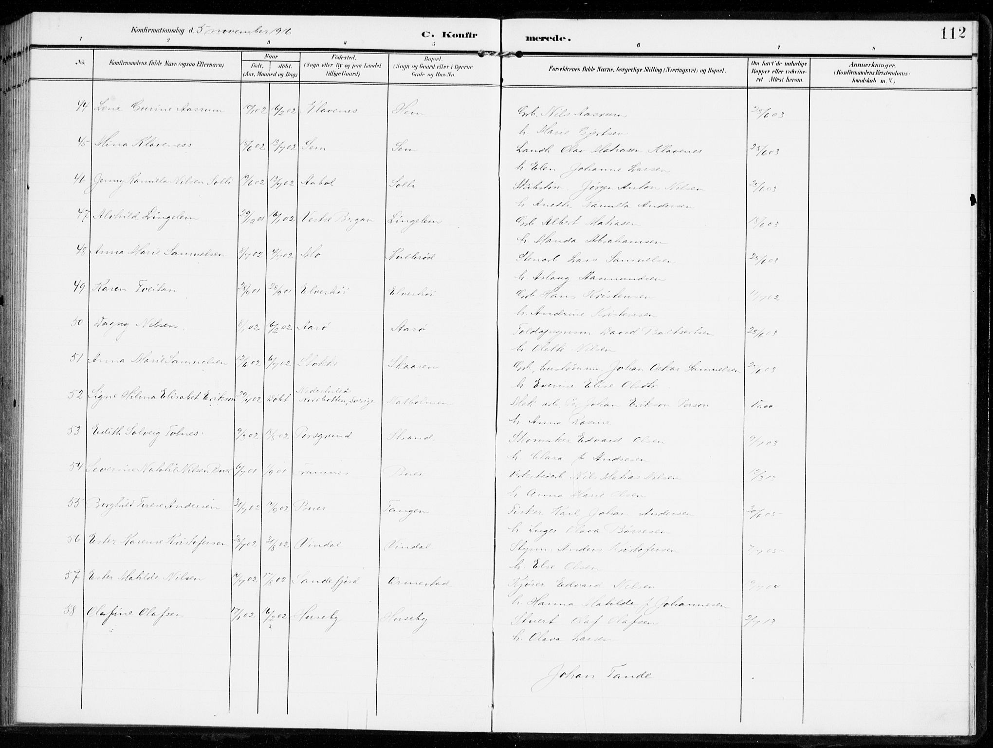 Sandar kirkebøker, AV/SAKO-A-243/F/Fa/L0017: Parish register (official) no. 17, 1907-1917, p. 112