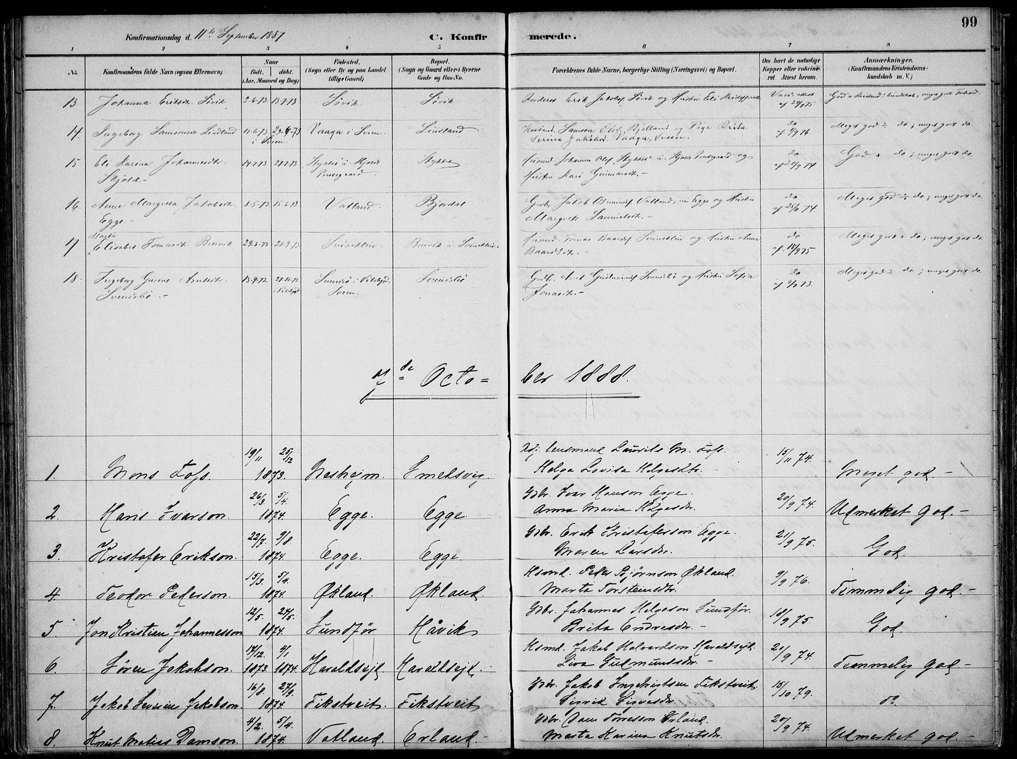 Skjold sokneprestkontor, SAST/A-101847/H/Ha/Haa/L0010: Parish register (official) no. A 10, 1882-1897, p. 99