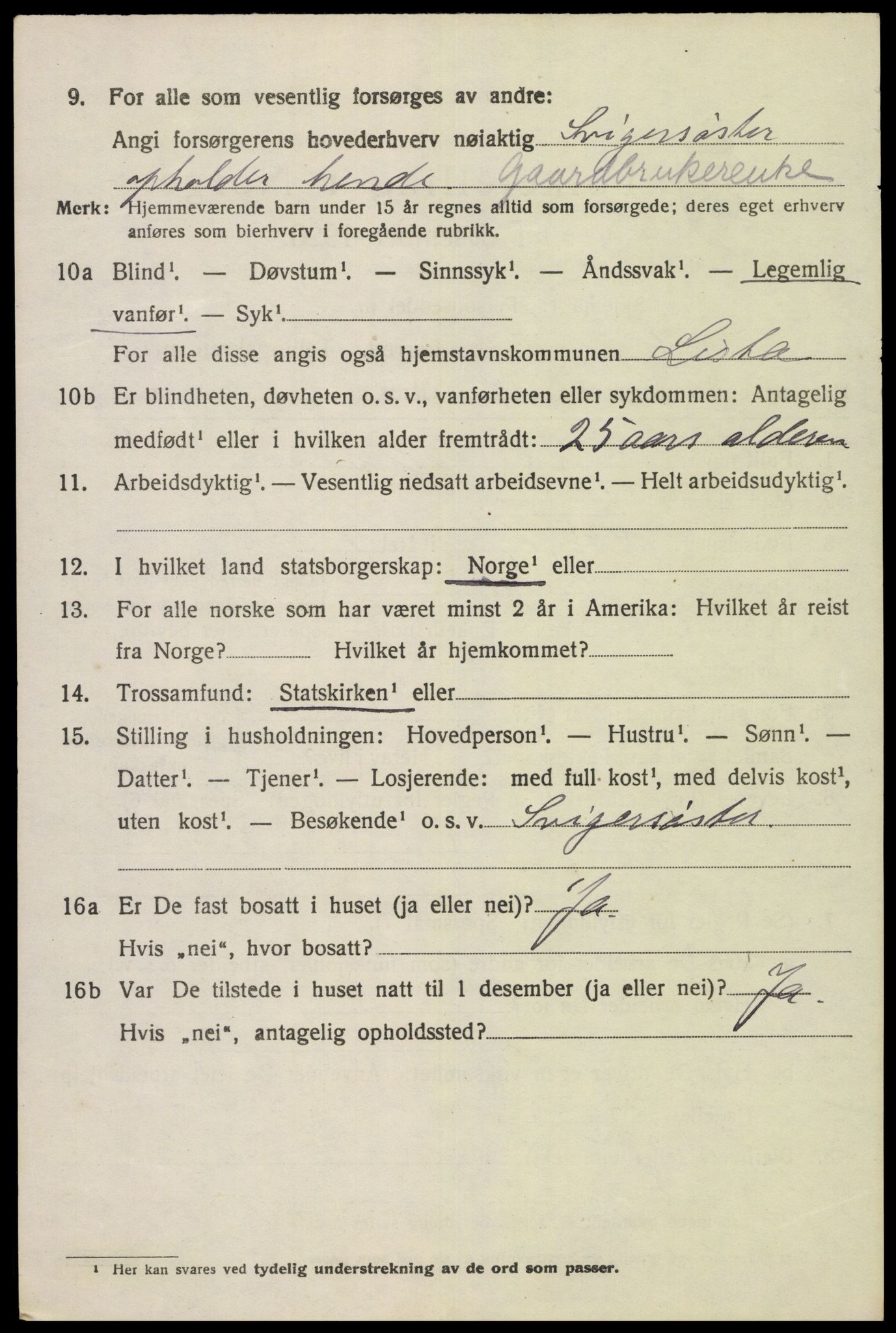 SAK, 1920 census for Lista, 1920, p. 3894