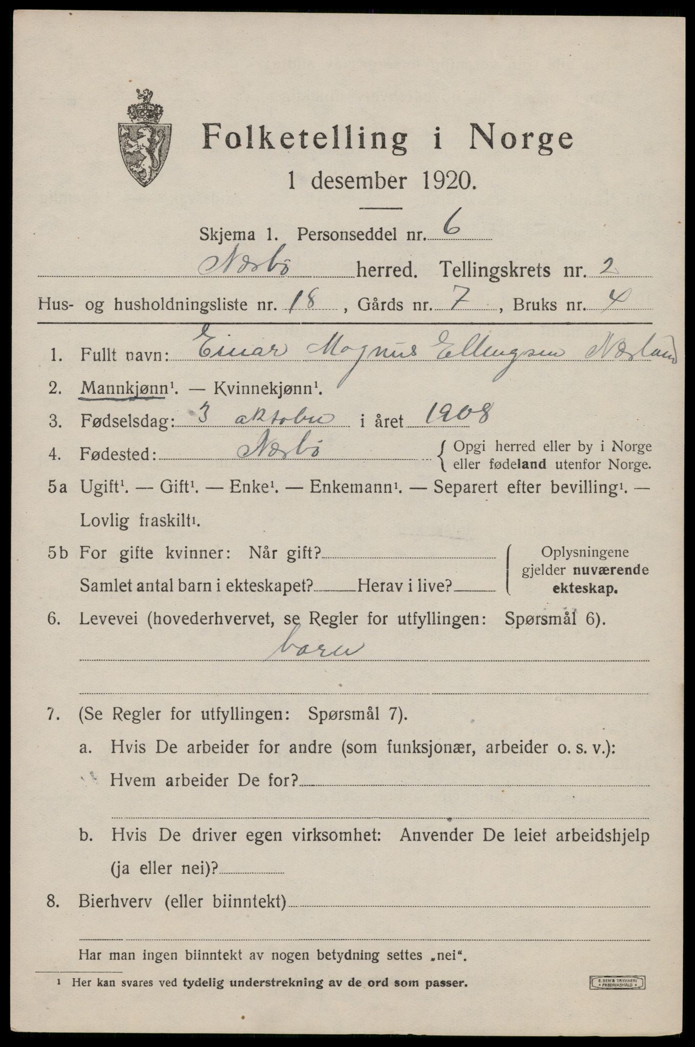 SAST, 1920 census for Nærbø, 1920, p. 1647