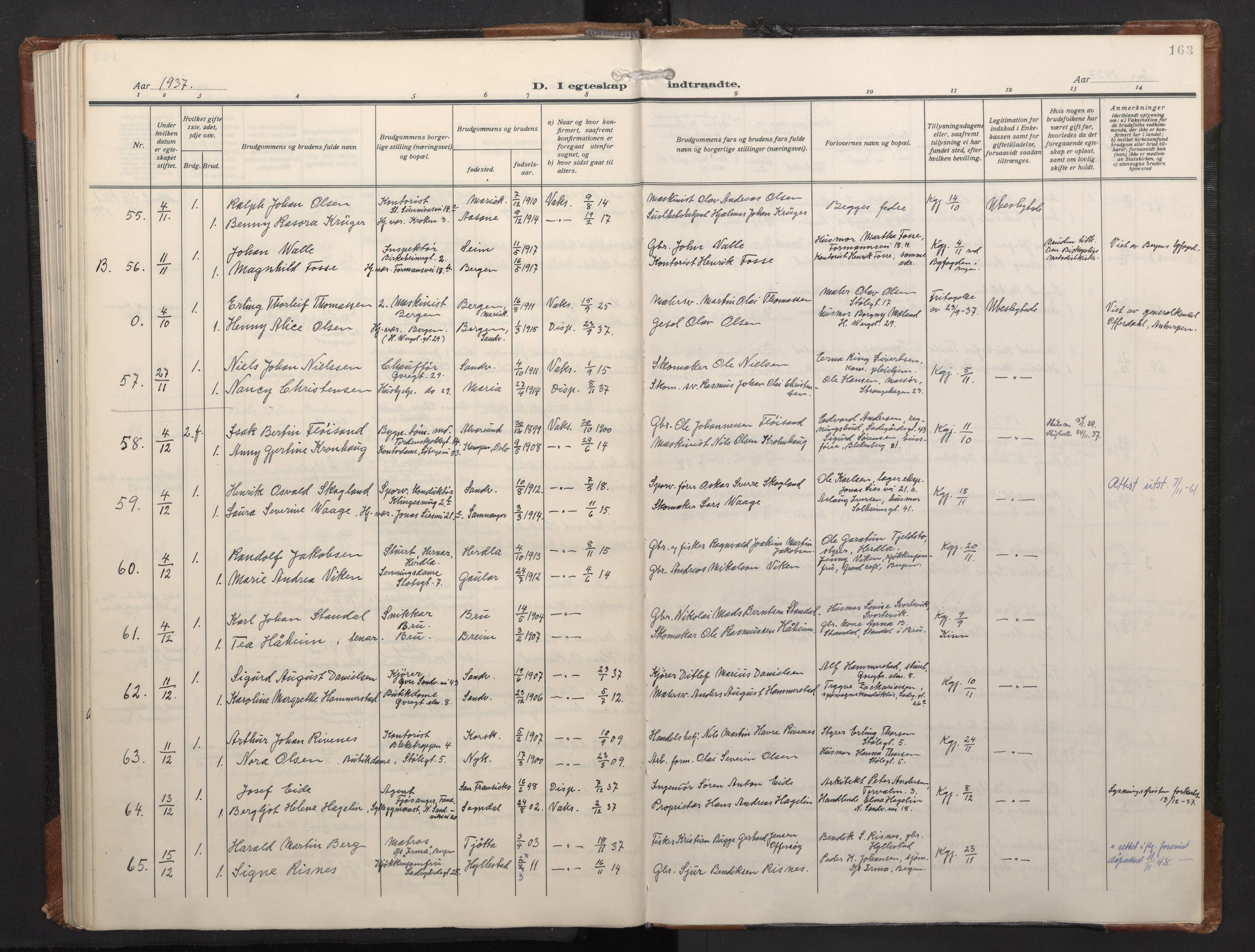 Mariakirken Sokneprestembete, SAB/A-76901/H/Haa/L0016: Parish register (official) no. C 4, 1927-1938, p. 162b-163a