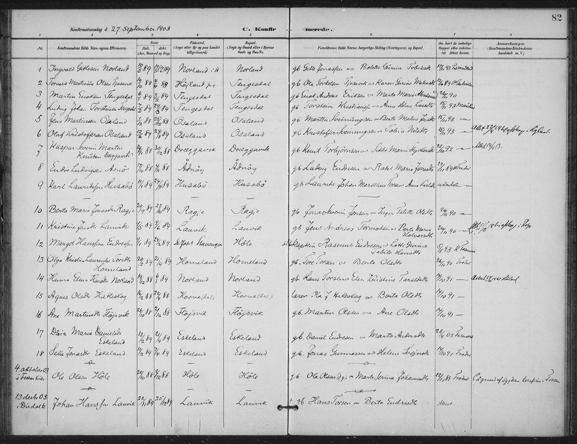 Høgsfjord sokneprestkontor, AV/SAST-A-101624/H/Ha/Haa/L0008: Parish register (official) no. A 8, 1898-1920, p. 82