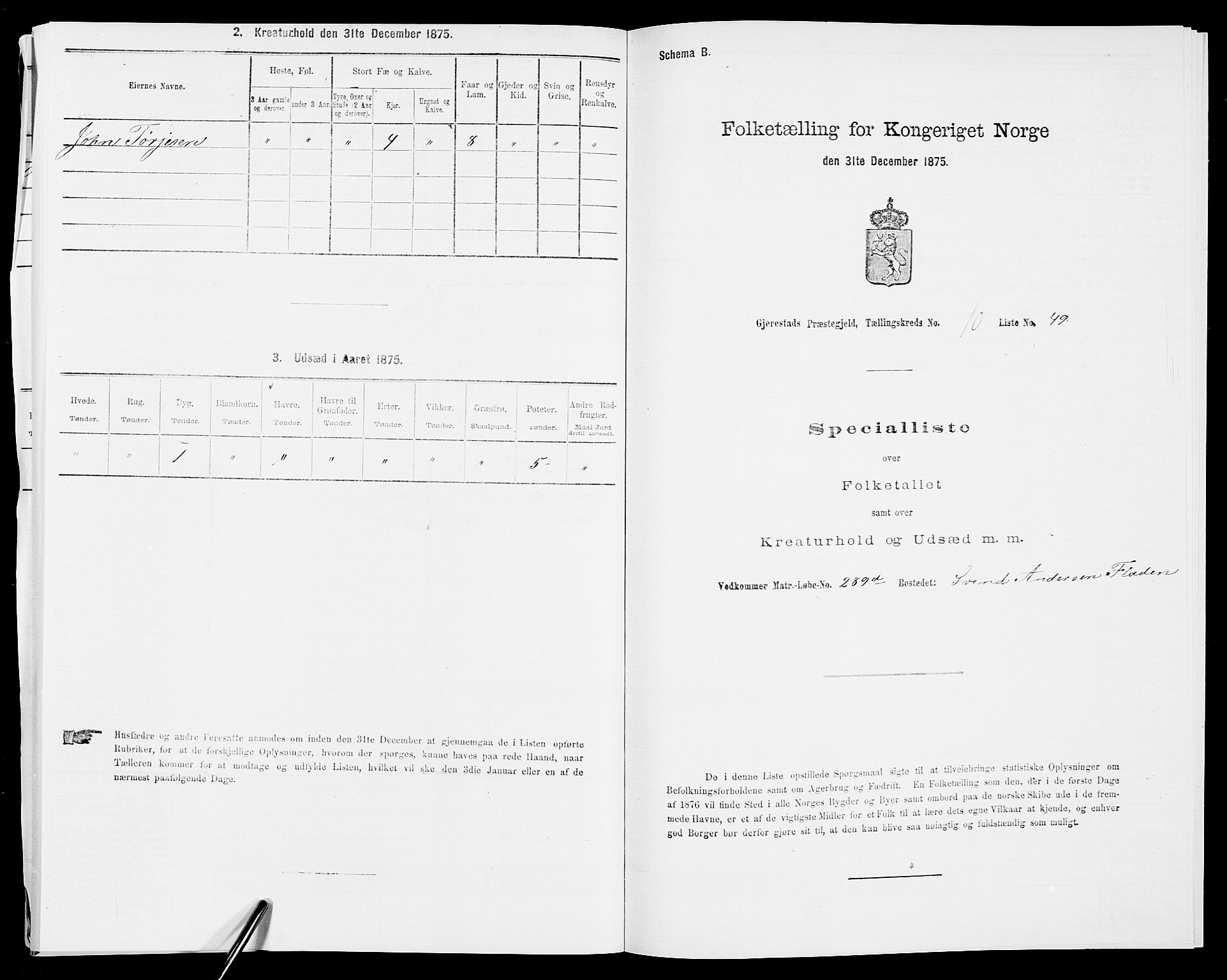 SAK, 1875 census for 0911P Gjerstad, 1875, p. 1117