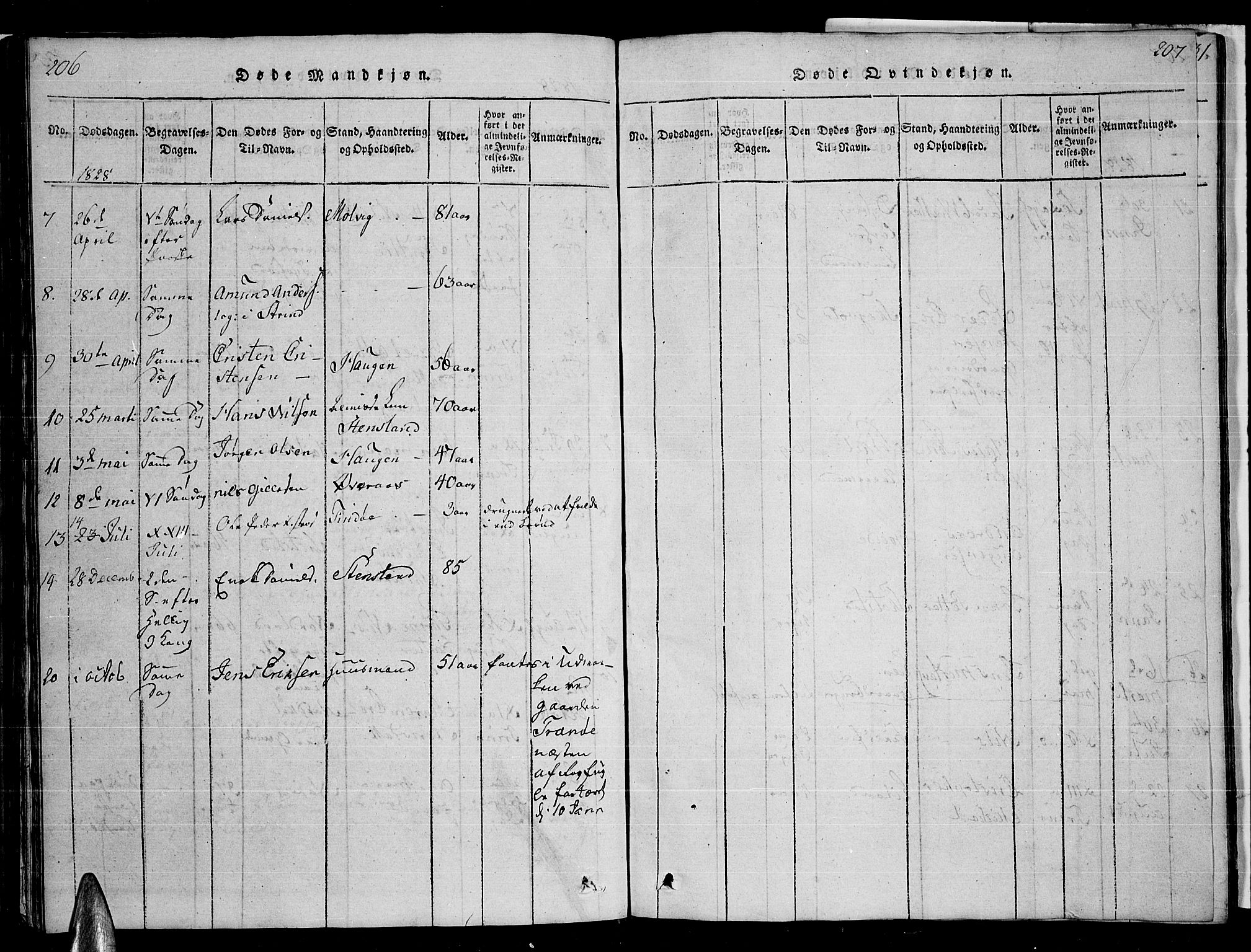 Ministerialprotokoller, klokkerbøker og fødselsregistre - Nordland, SAT/A-1459/859/L0855: Parish register (copy) no. 859C01, 1821-1839, p. 206-207