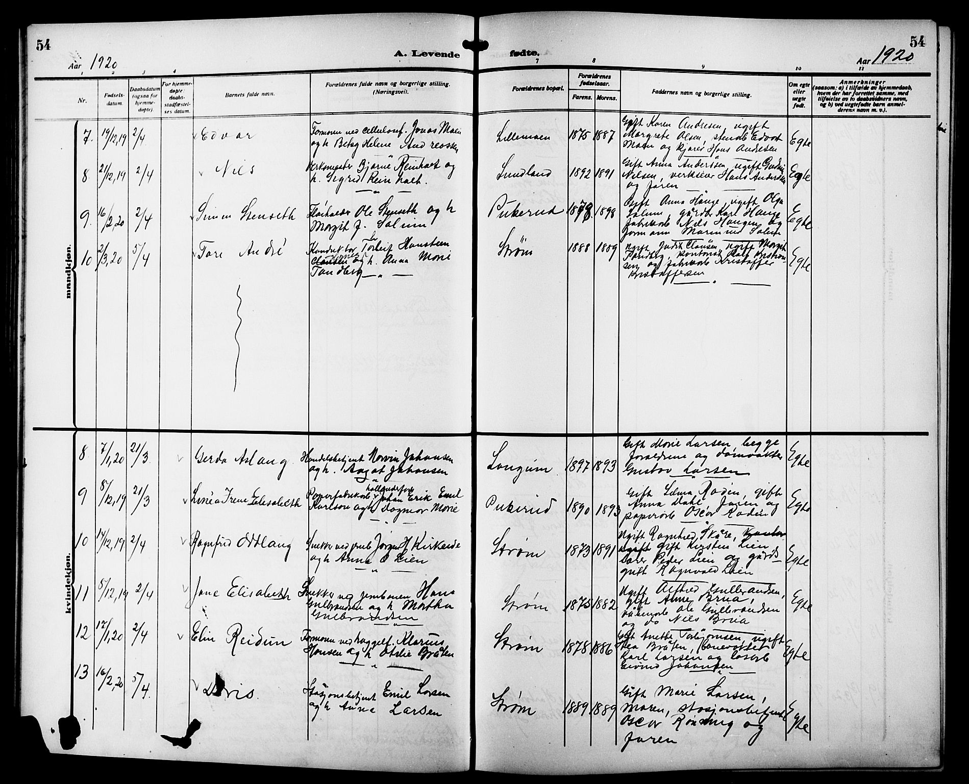 Strømsgodset kirkebøker, SAKO/A-324/G/Ga/L0003: Parish register (copy) no. 3, 1911-1926, p. 54