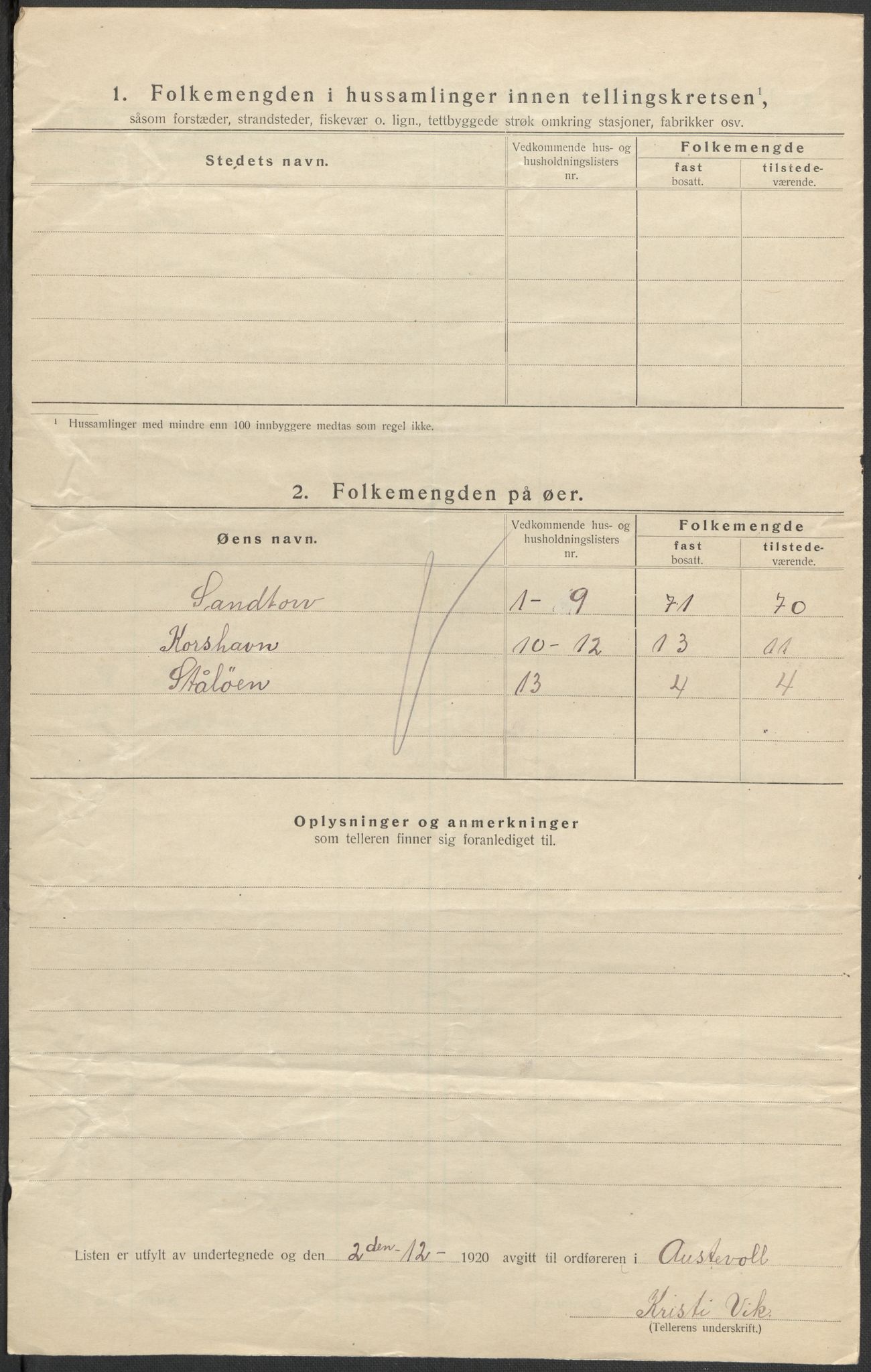 SAB, 1920 census for Austevoll, 1920, p. 25