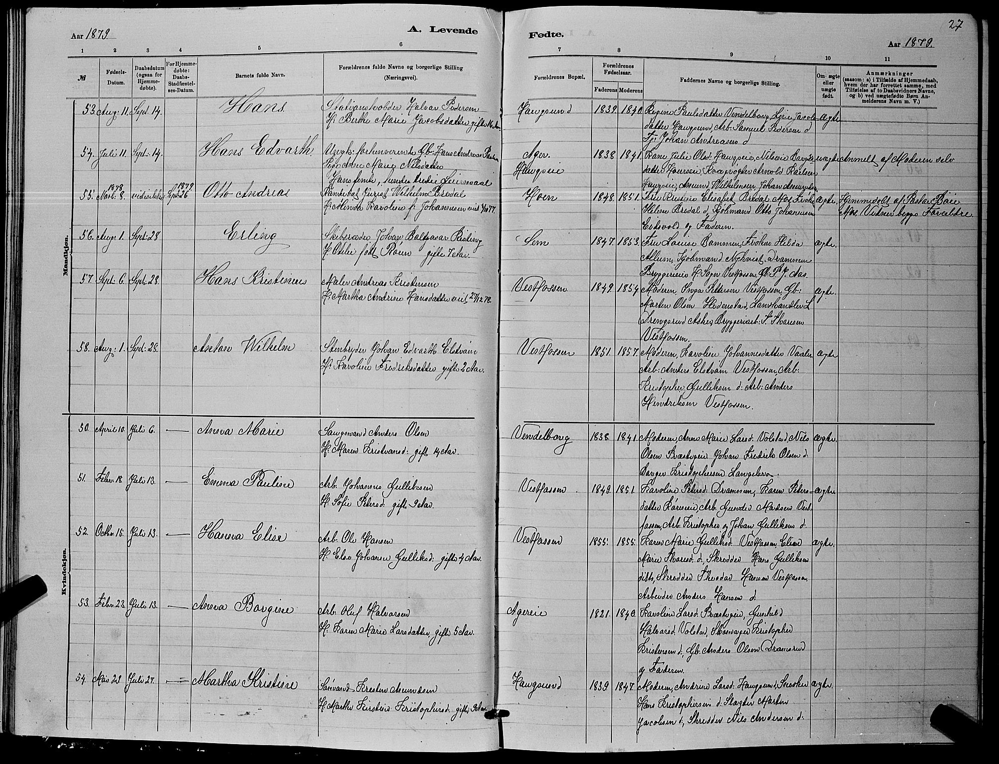 Eiker kirkebøker, AV/SAKO-A-4/G/Ga/L0005: Parish register (copy) no. I 5, 1878-1887, p. 27