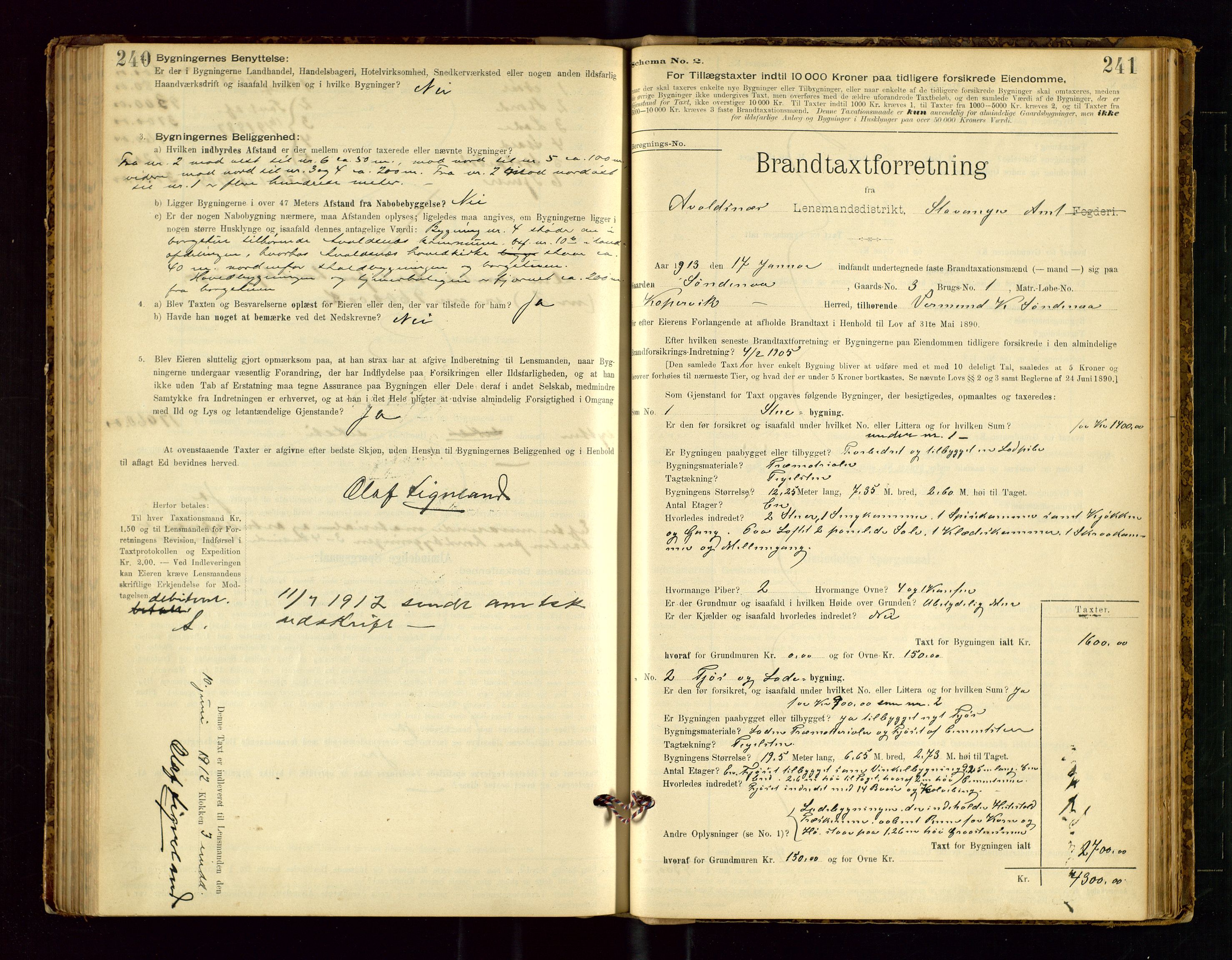 Avaldsnes lensmannskontor, SAST/A-100286/Gob/L0001: "Brandtaxationsprotokol for Avaldsnes Lensmandsdistrikt Ryfylke Fogderi", 1894-1925, p. 240-241