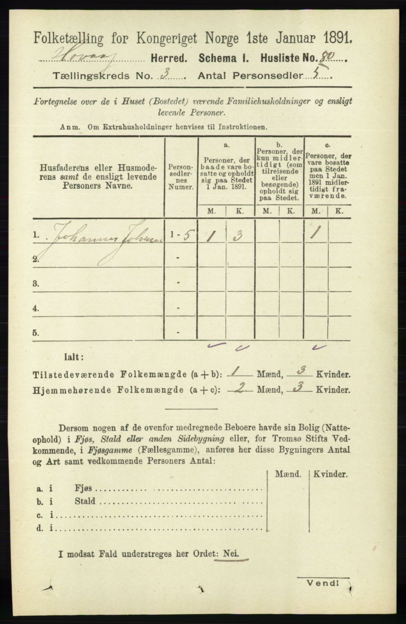 RA, 1891 census for 0927 Høvåg, 1891, p. 998