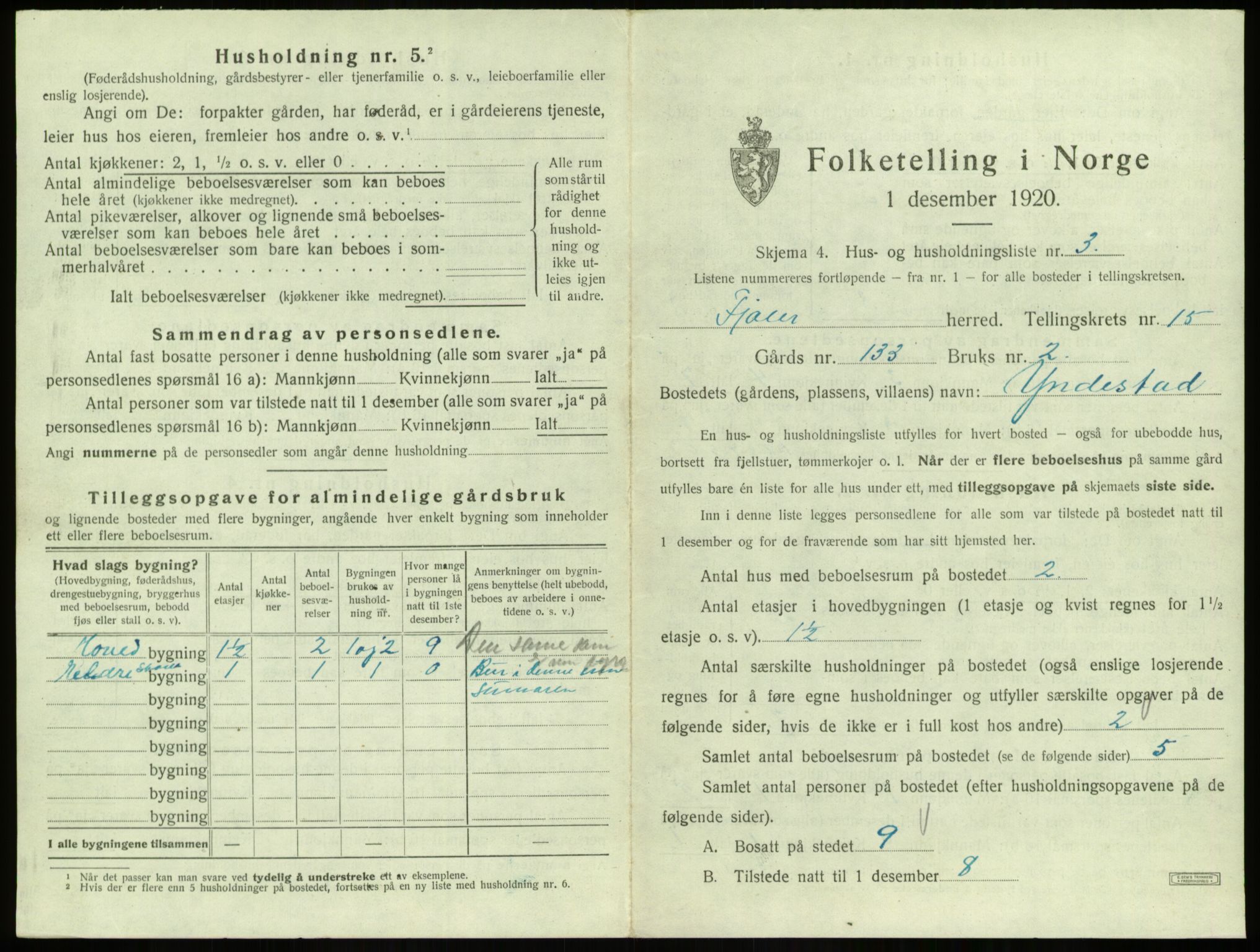 SAB, 1920 census for Fjaler, 1920, p. 1216