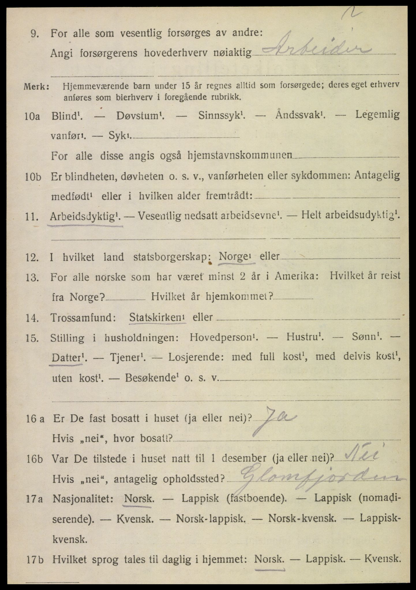 SAT, 1920 census for Vefsn, 1920, p. 7058