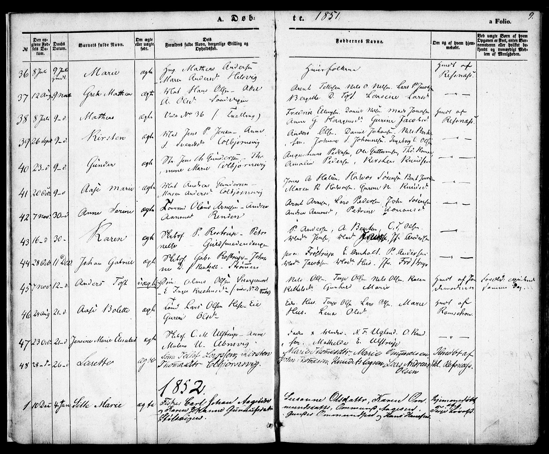 Hisøy sokneprestkontor, AV/SAK-1111-0020/F/Fa/L0001: Parish register (official) no. A 1, 1849-1871, p. 9