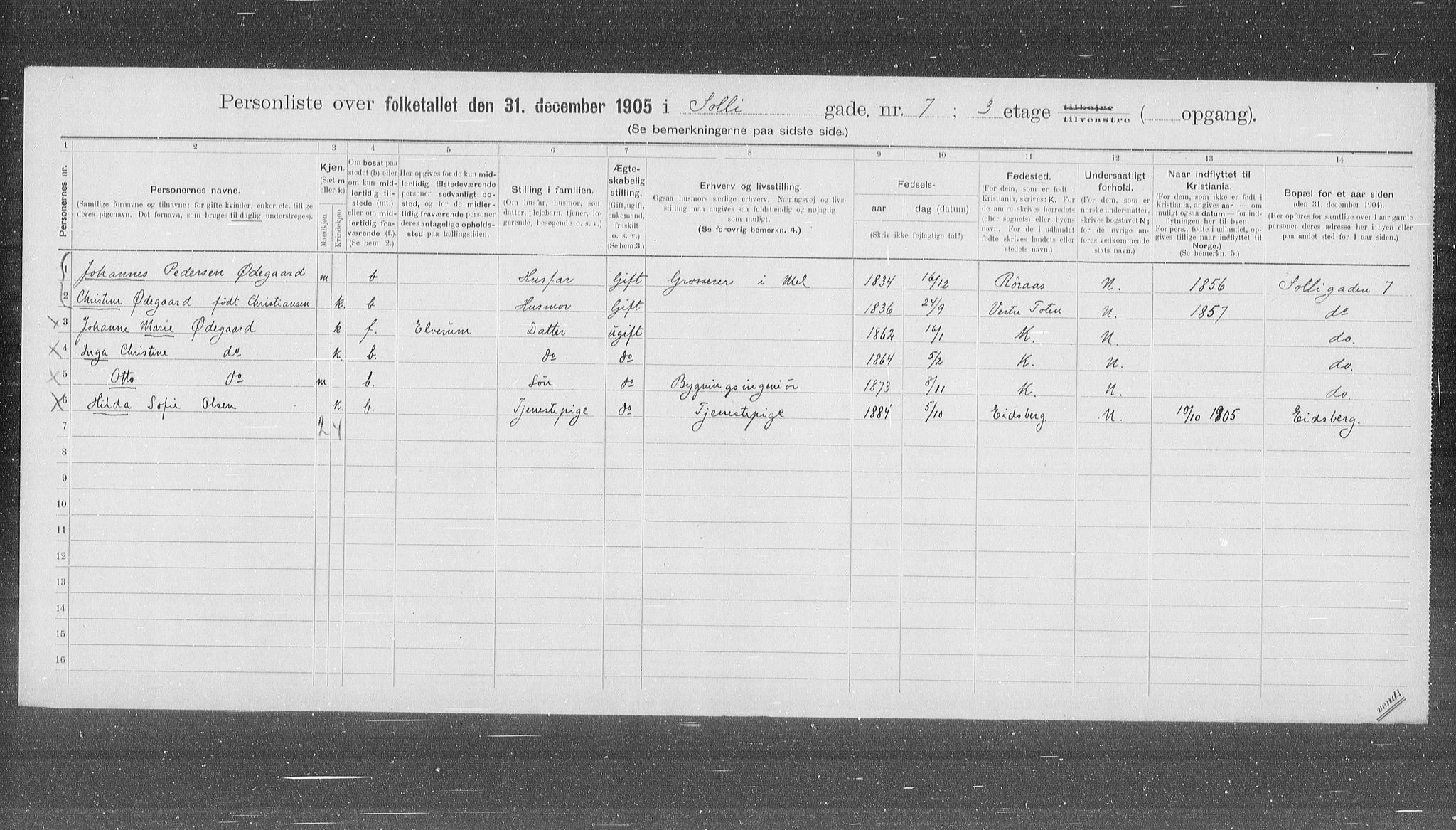 OBA, Municipal Census 1905 for Kristiania, 1905, p. 51730