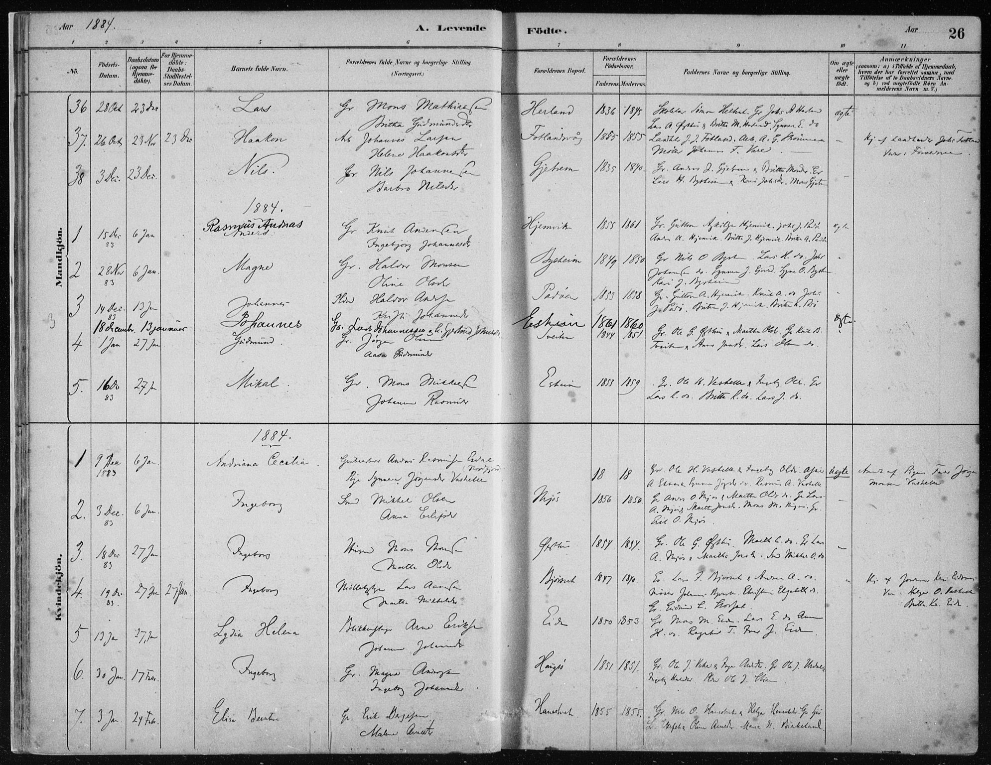 Hosanger sokneprestembete, SAB/A-75801/H/Haa: Parish register (official) no. B  1, 1880-1896, p. 26