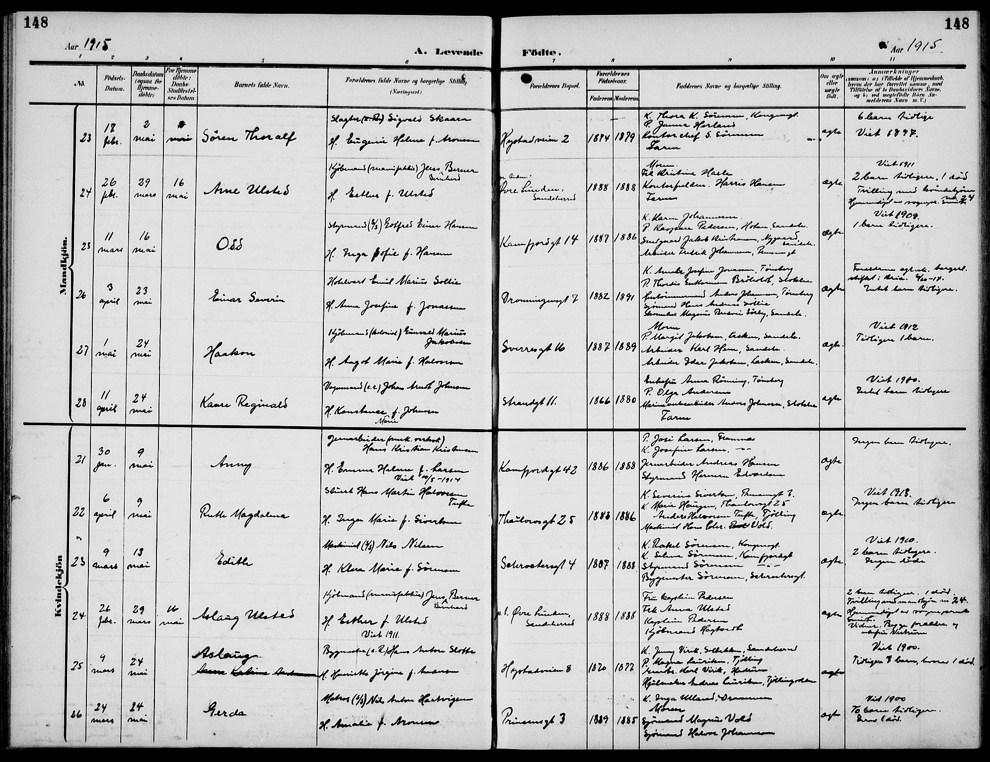 Sandefjord kirkebøker, AV/SAKO-A-315/G/Ga/L0003: Parish register (copy) no. 3, 1903-1920, p. 148