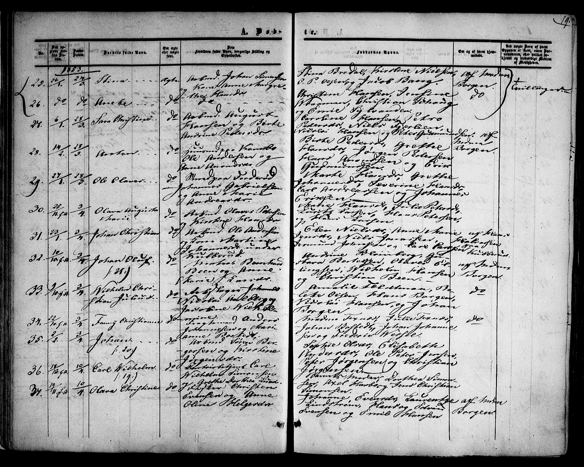 Moss prestekontor Kirkebøker, AV/SAO-A-2003/F/Fa/L0008: Parish register (official) no. I 8, 1852-1869, p. 19