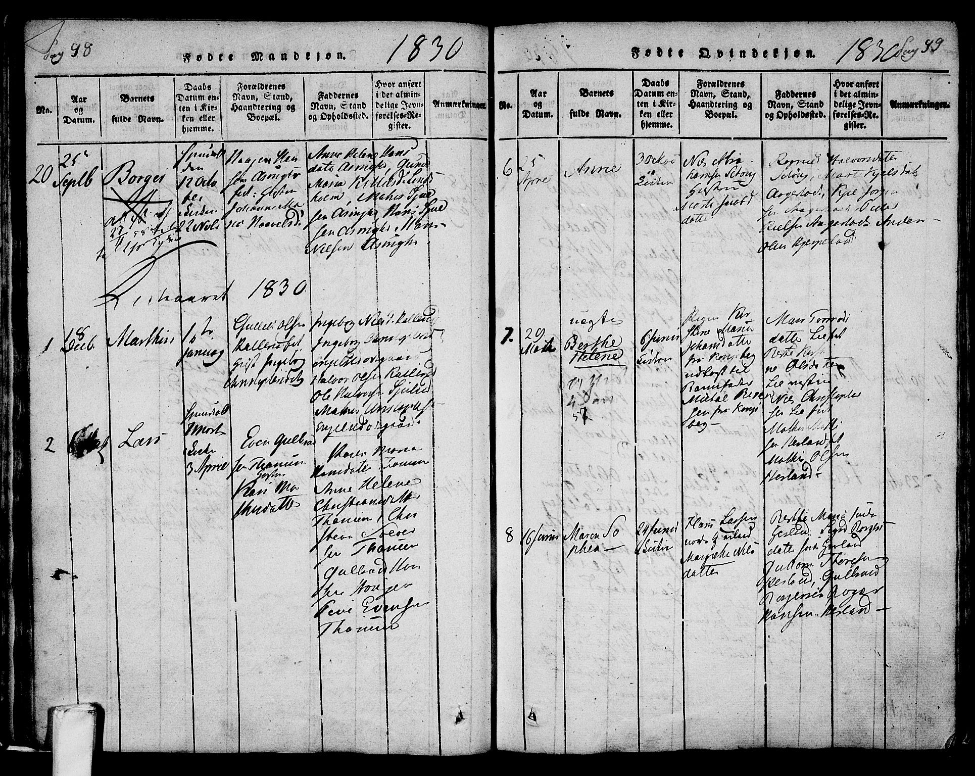 Lardal kirkebøker, AV/SAKO-A-350/F/Fa/L0005: Parish register (official) no. I 5, 1814-1835, p. 98-99